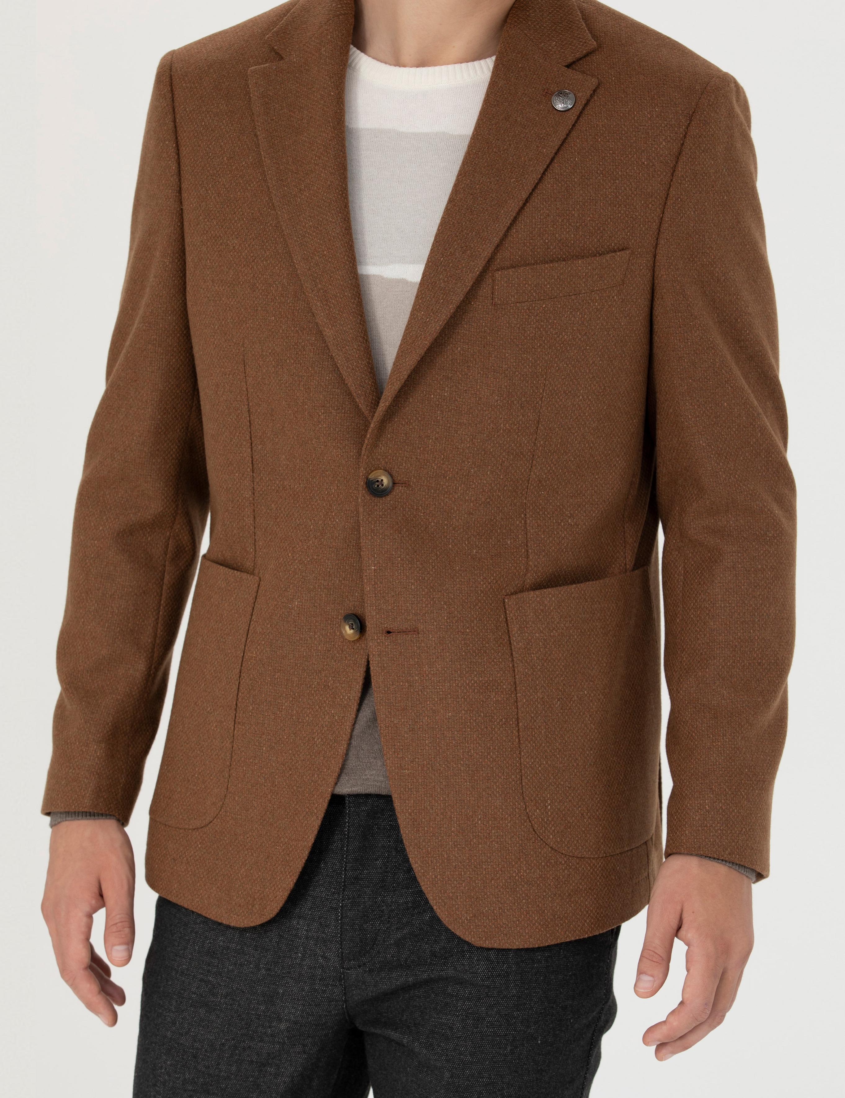 Kiremit Slim Fit Yün Karışımlı Ceket