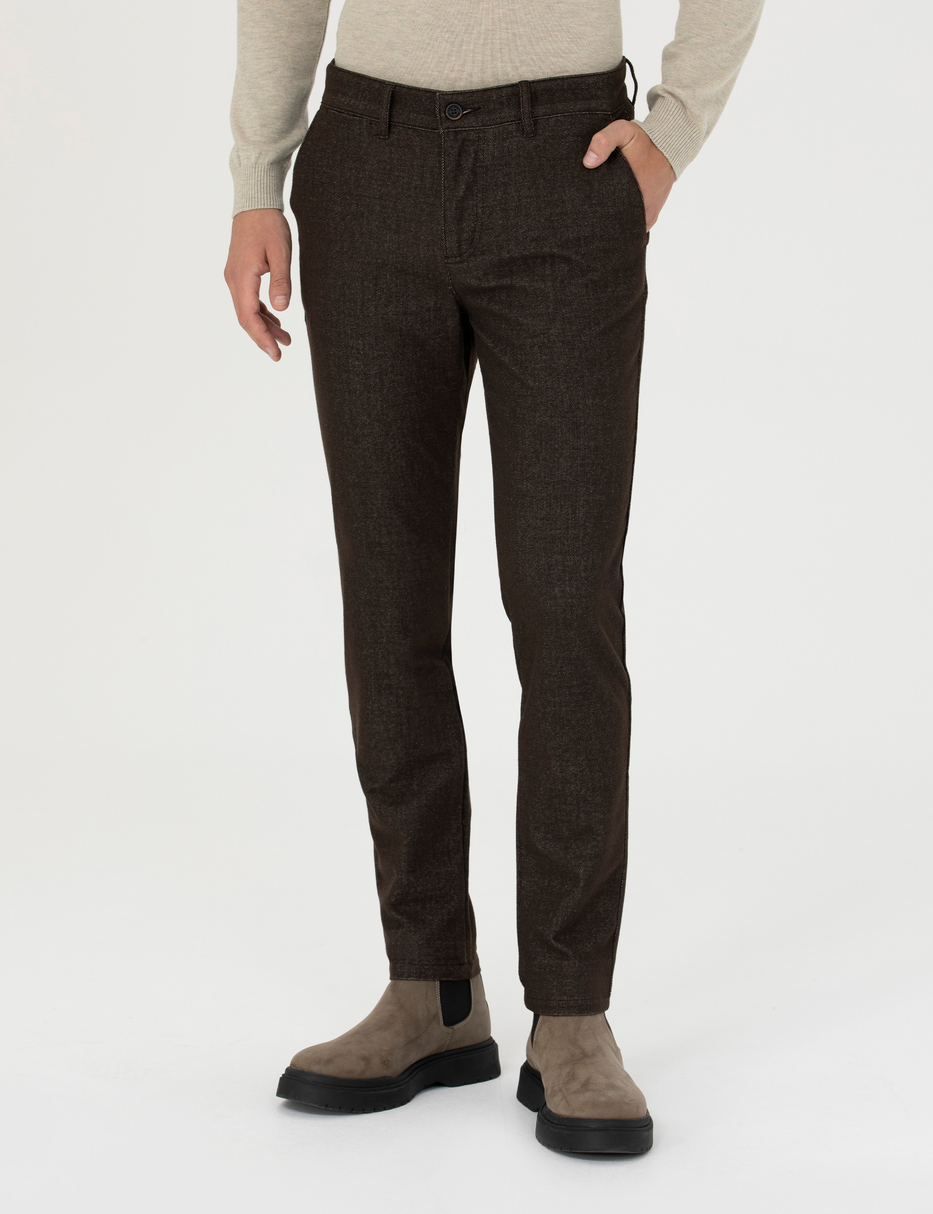 Kahverengi Slim Fit Kanvas Pantolon