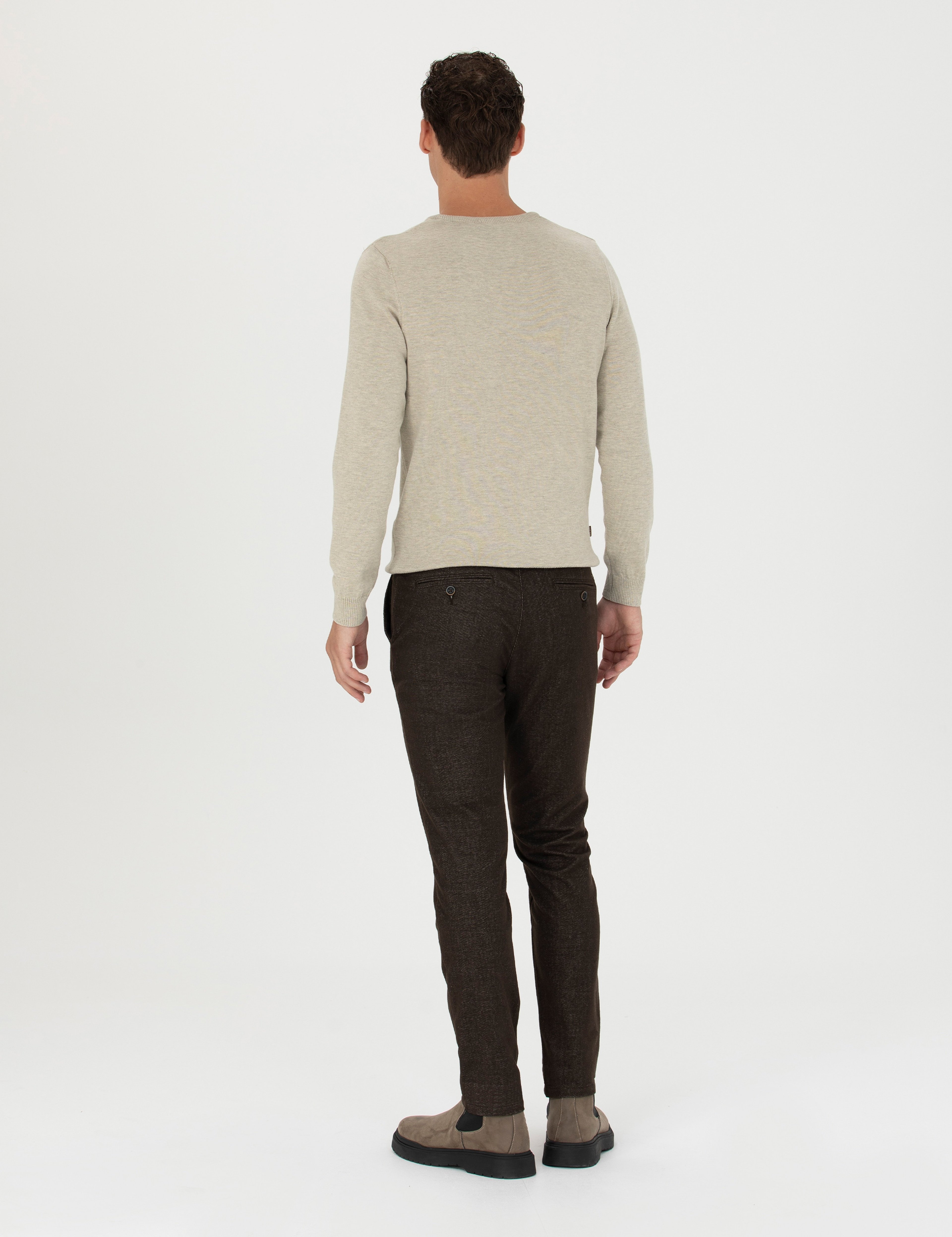 Kahverengi Slim Fit Kanvas Pantolon - Image 4