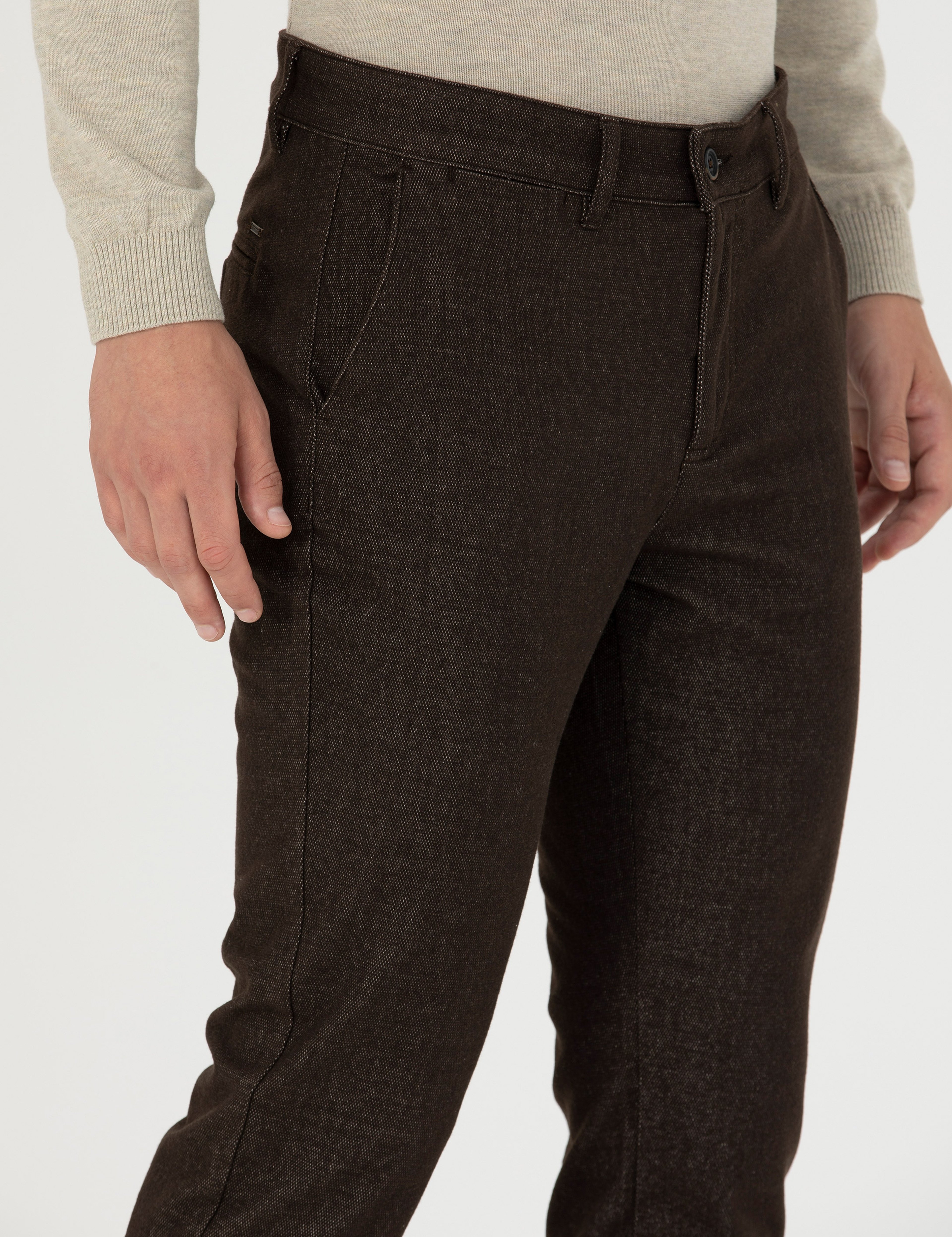 Kahverengi Slim Fit Kanvas Pantolon - Image 5