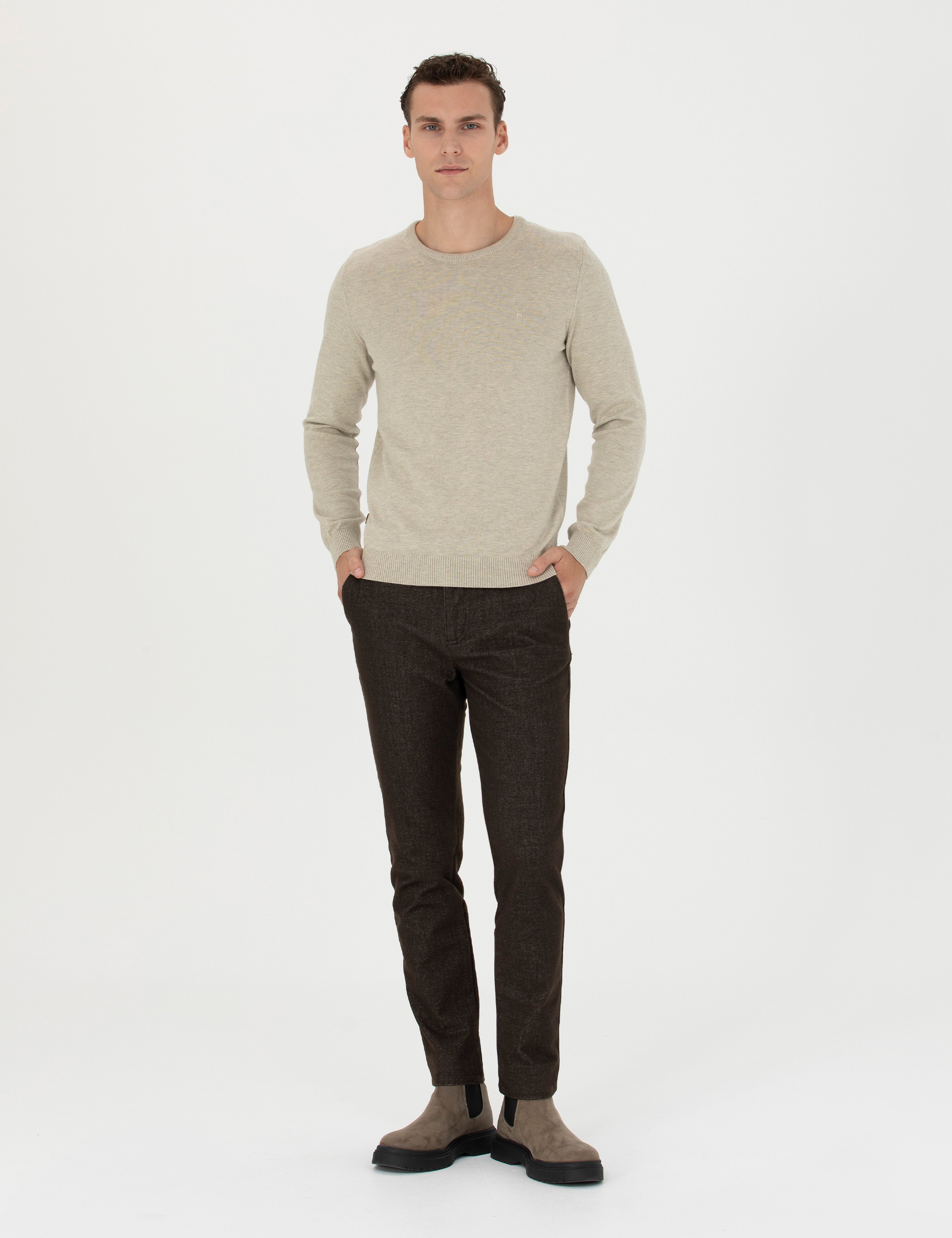 Kahverengi Slim Fit Kanvas Pantolon - Image 3