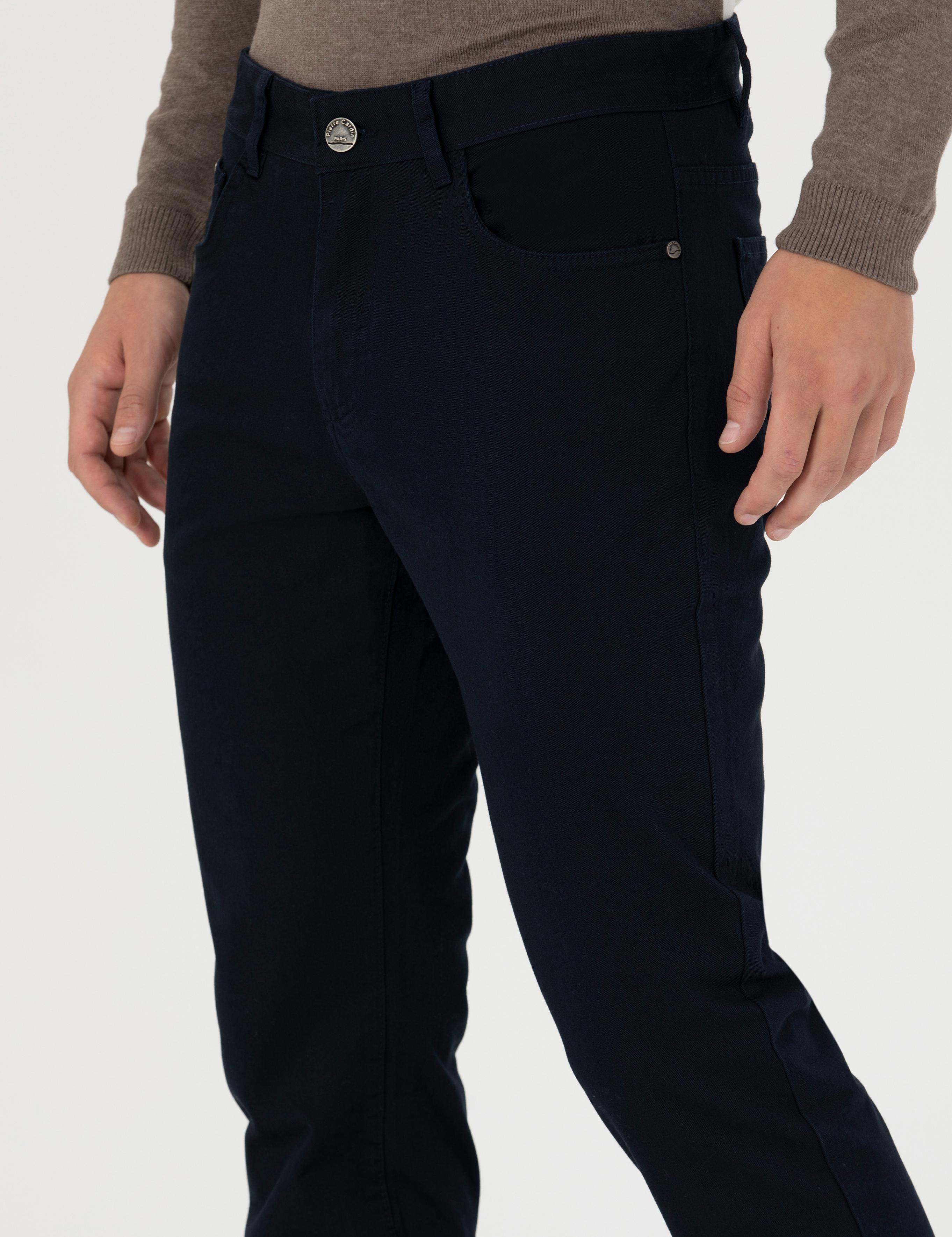 Lacivert Slim Fit Kanvas Pantolon