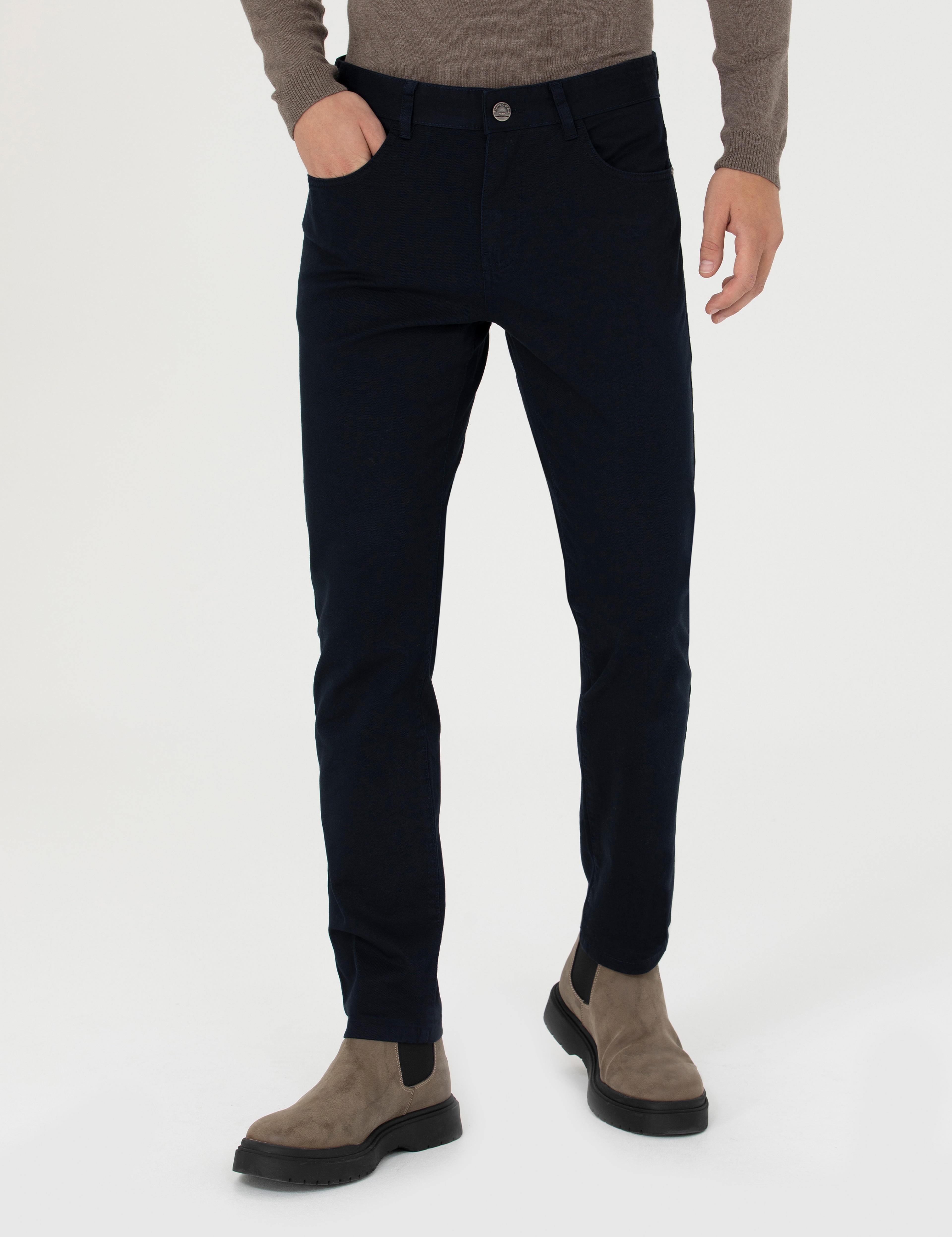 Lacivert Slim Fit Kanvas Pantolon - Image 2