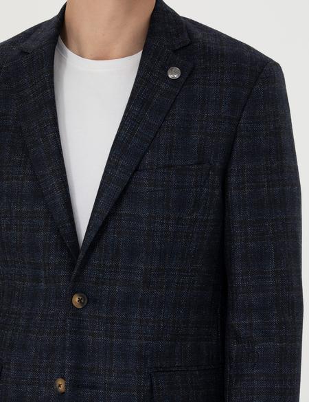 Ekose Lacivert Yün Ceket - 50273168005