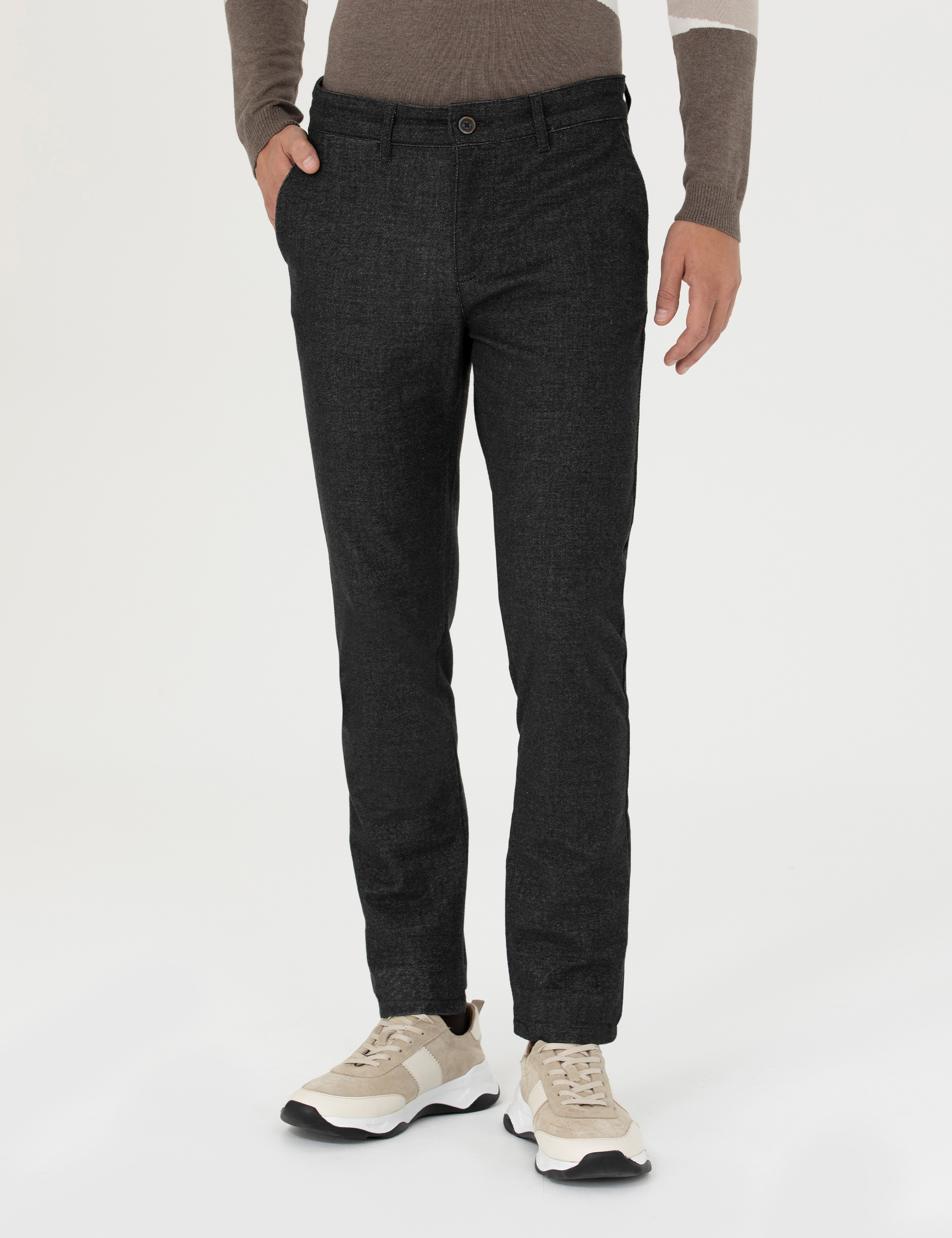 Antrasit Slim Fit Kanvas Pantolon