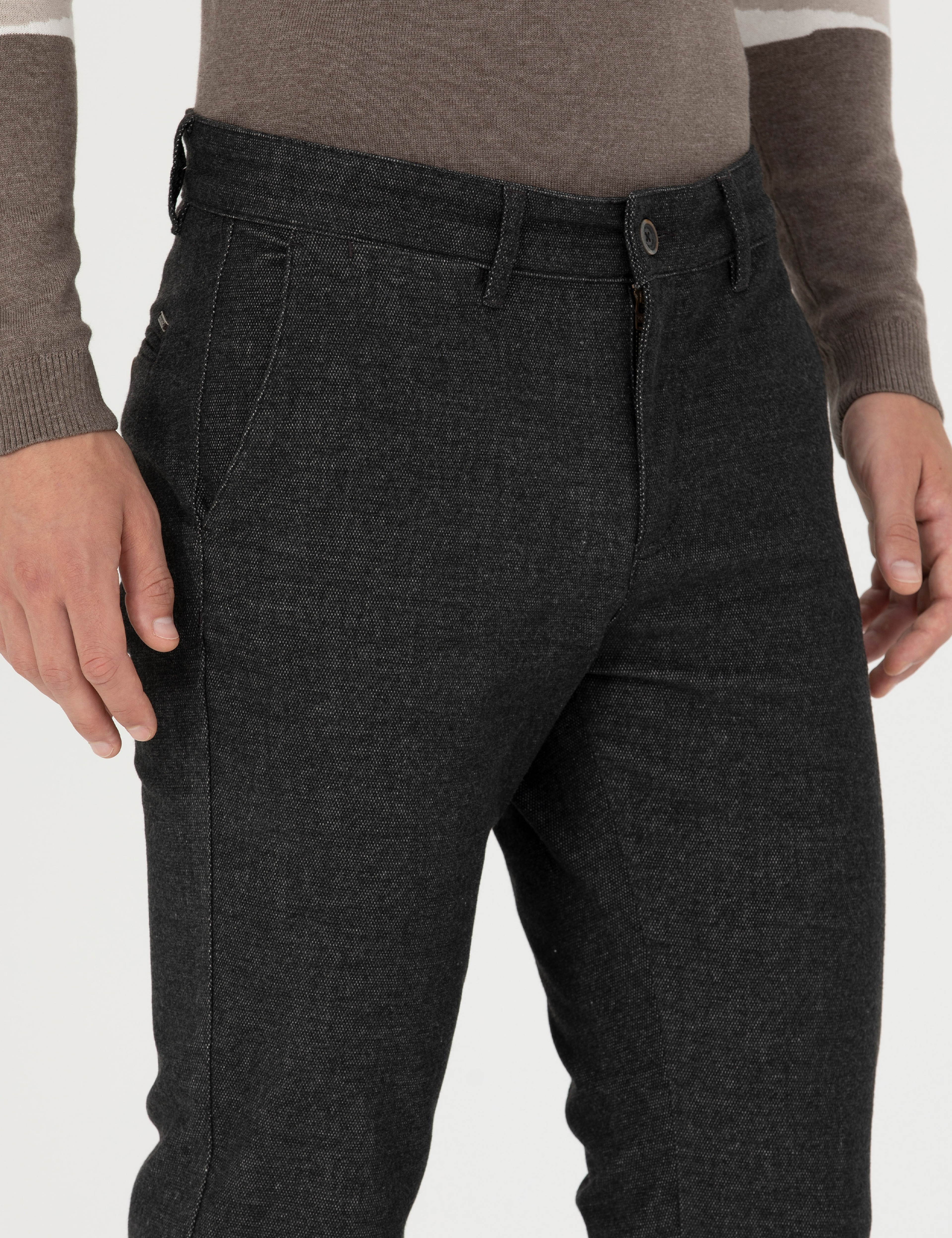 Antrasit Slim Fit Kanvas Pantolon