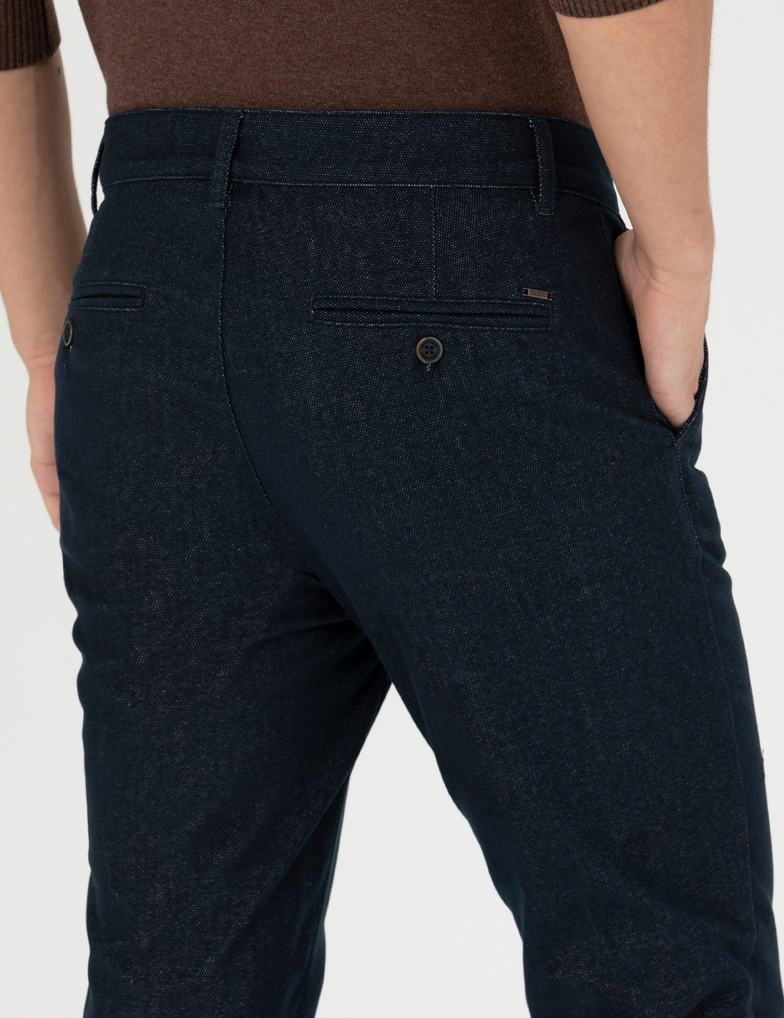 Lacivert Slim Fit Kanvas Pantolon