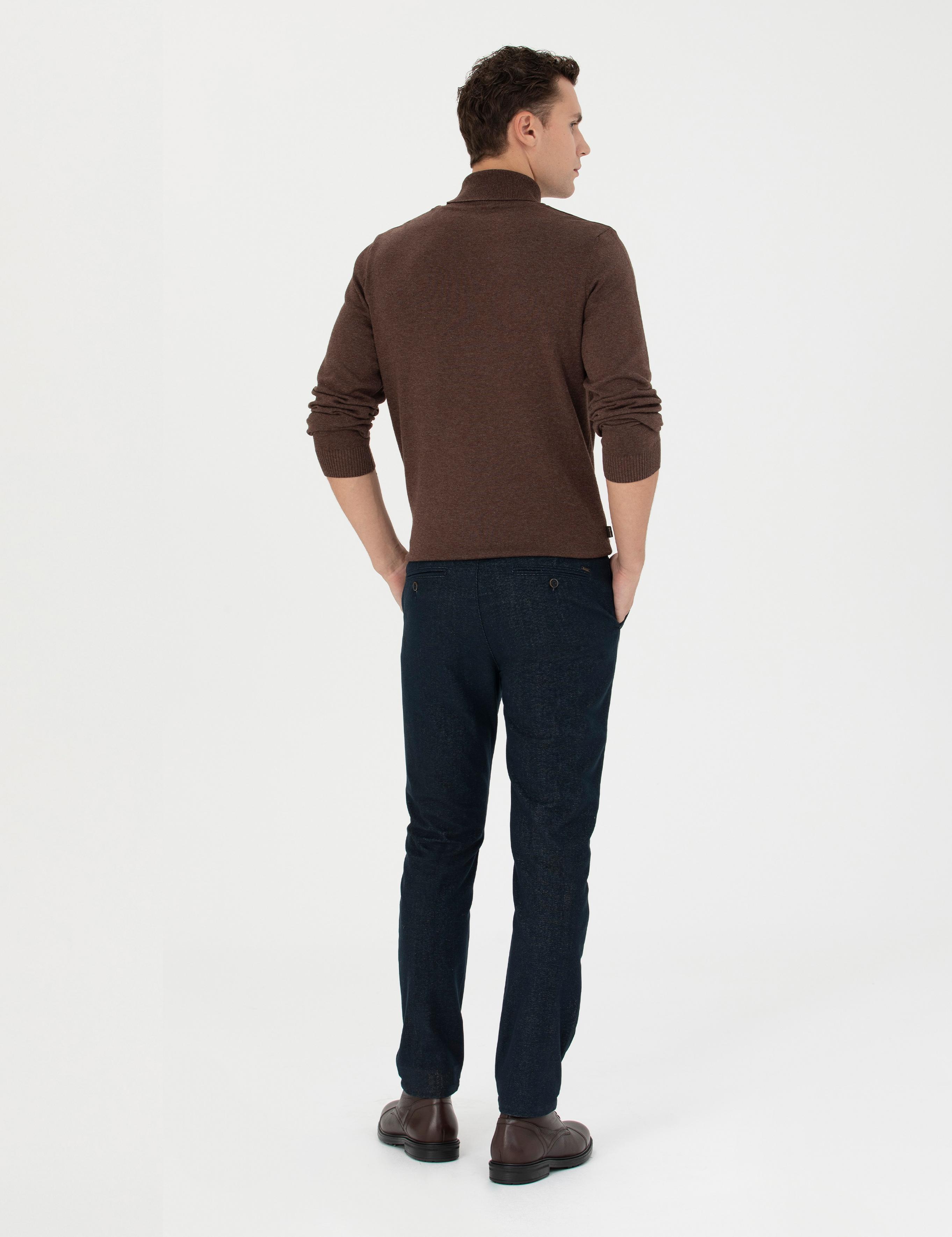 Lacivert Slim Fit Kanvas Pantolon