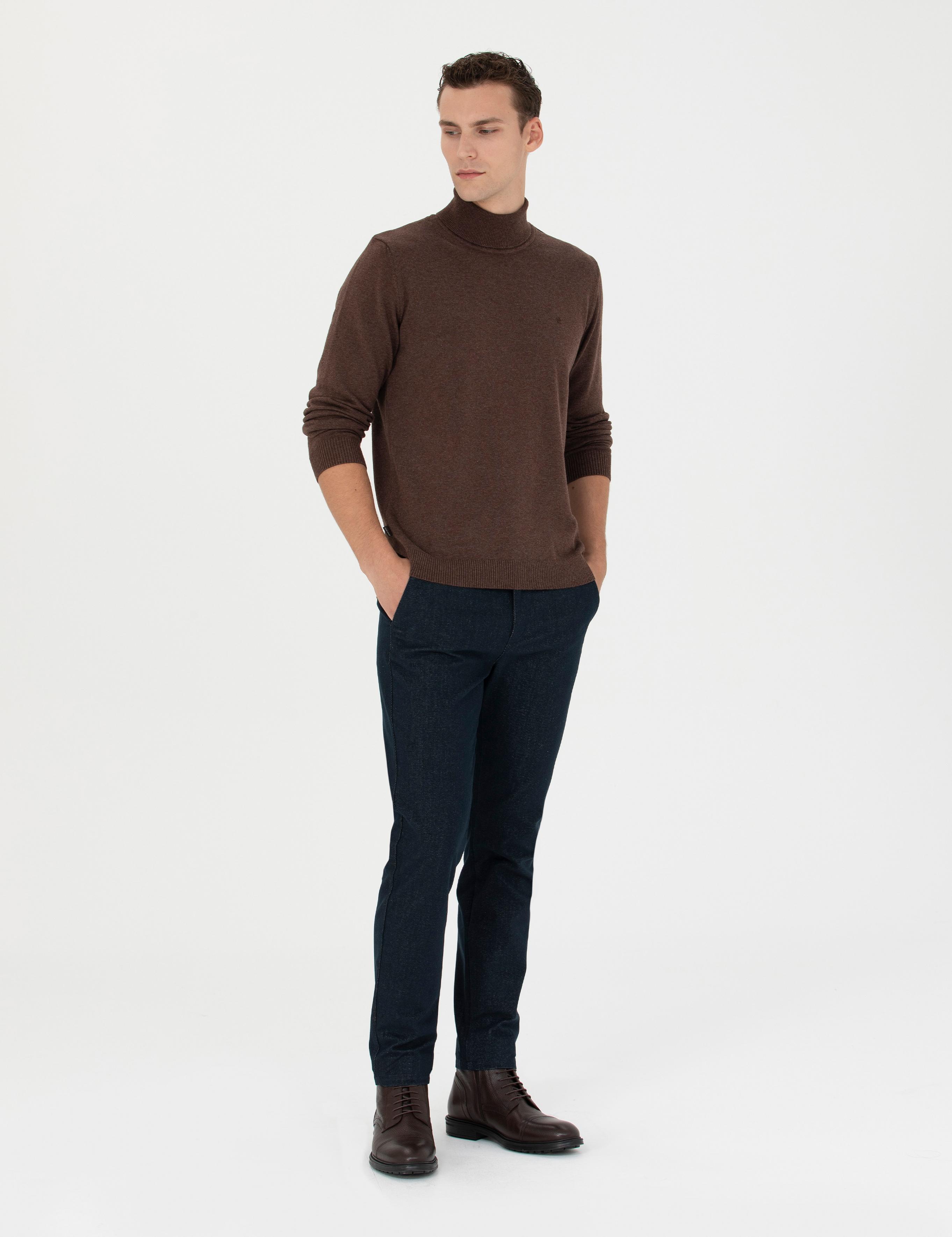 Lacivert Slim Fit Kanvas Pantolon