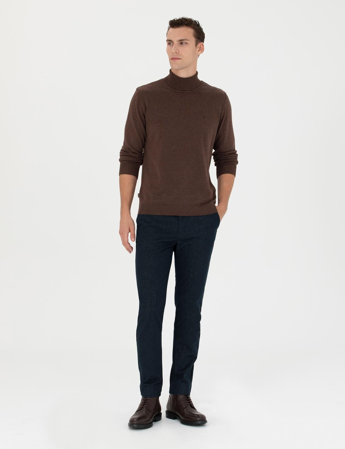 Lacivert Slim Fit Kanvas Pantolon