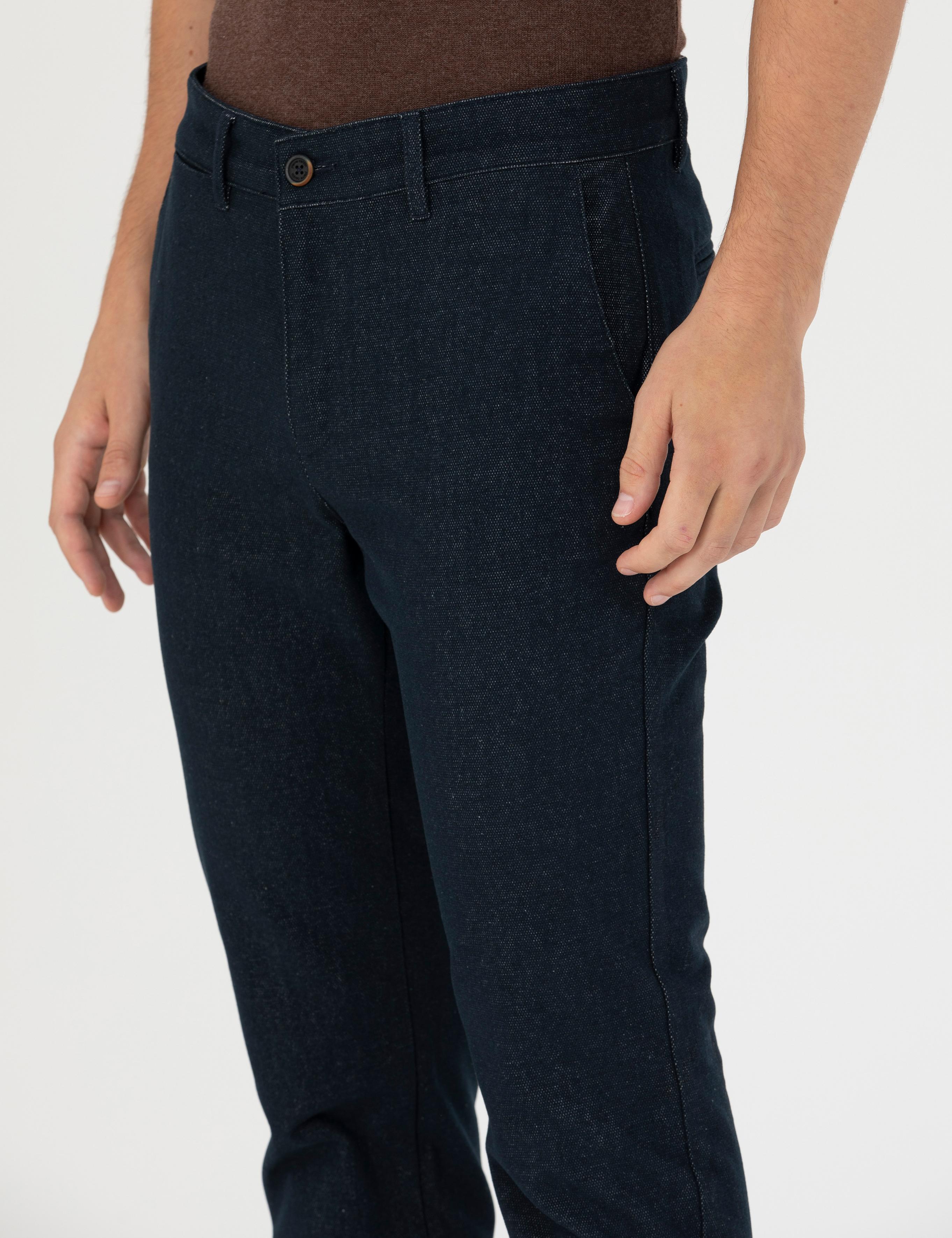 Lacivert Slim Fit Kanvas Pantolon