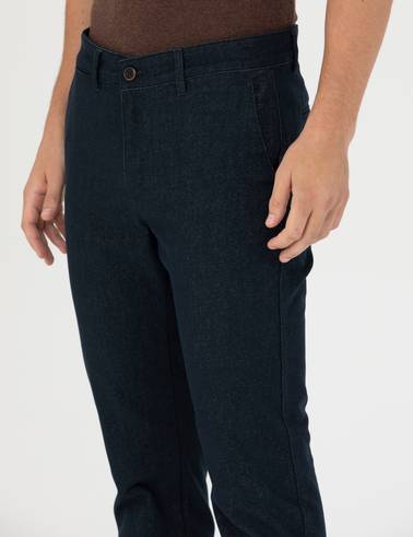 Lacivert Slim Fit Kanvas Pantolon