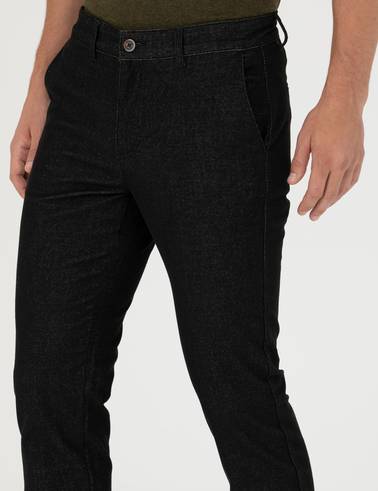 Siyah Slim Fit Kanvas Pantolon