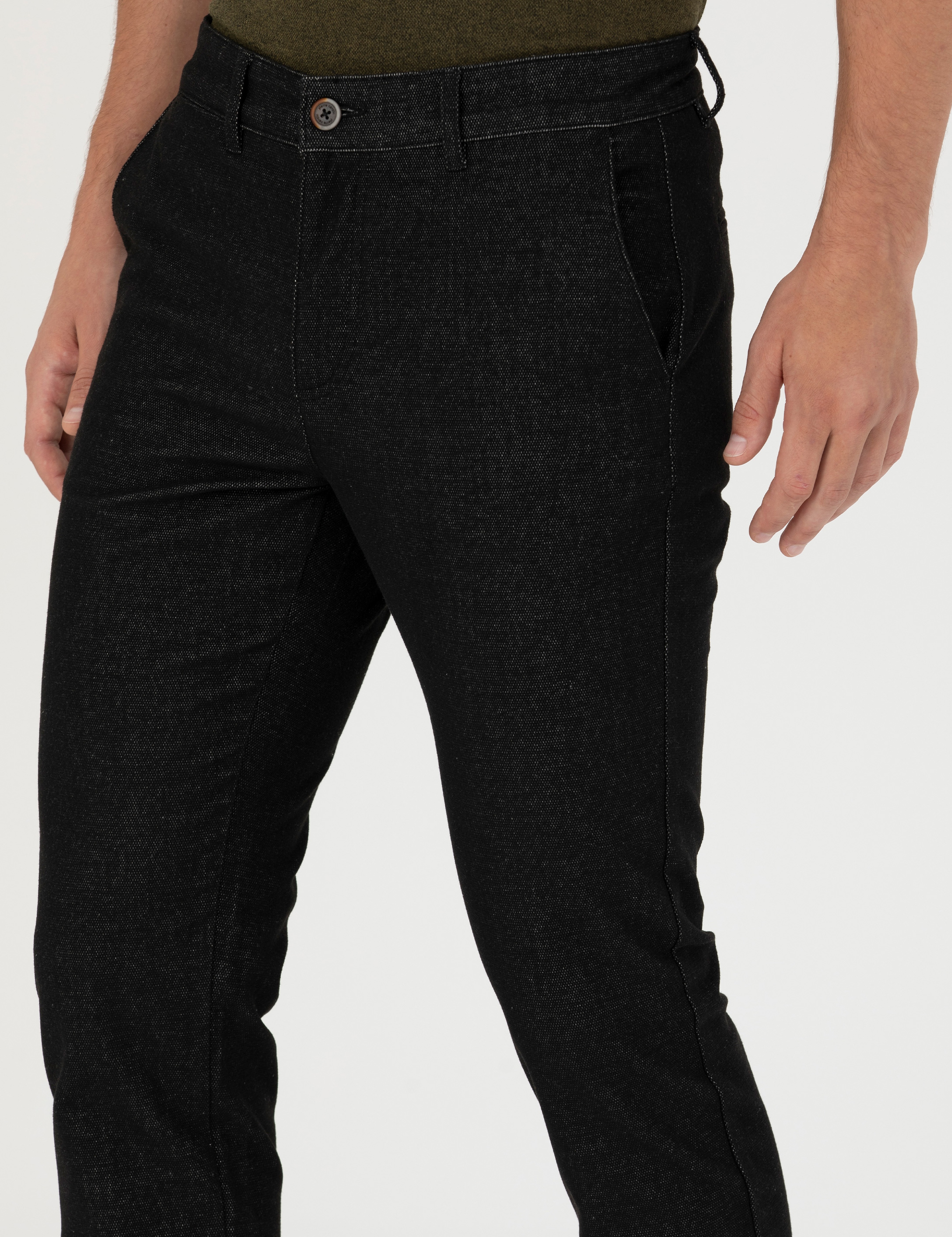 Siyah Slim Fit Kanvas Pantolon - Image 6
