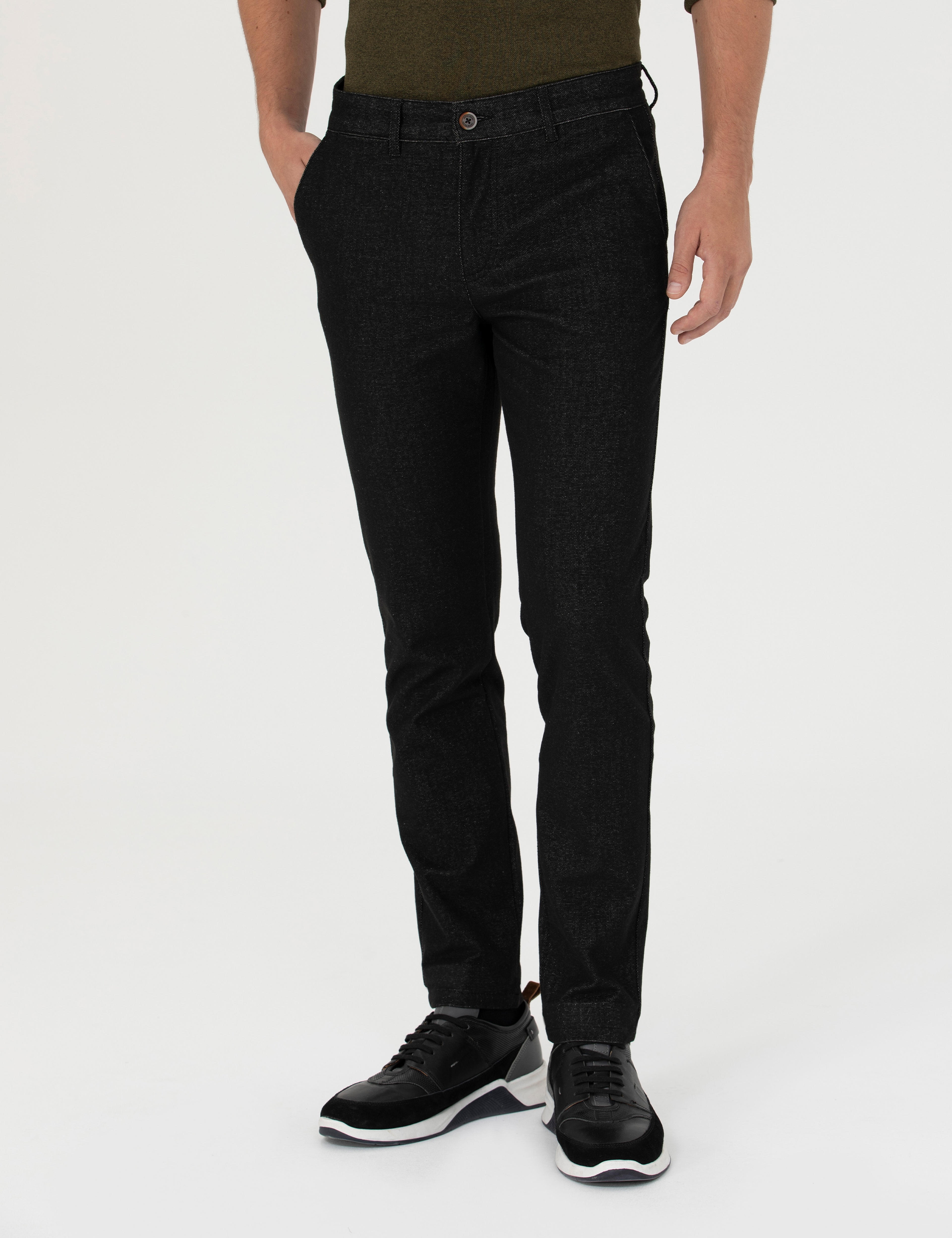 Siyah Slim Fit Kanvas Pantolon - Image 2