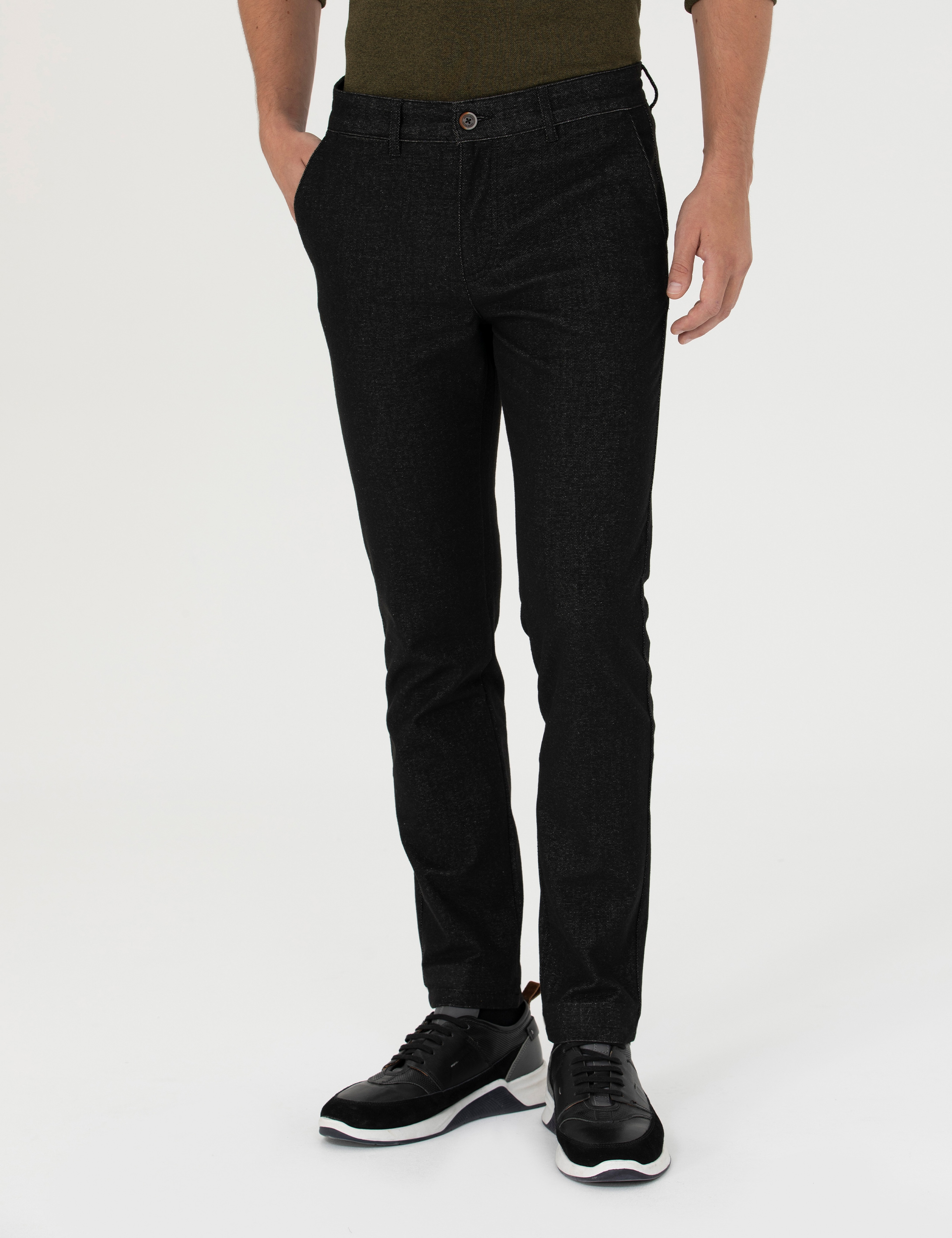 Siyah Slim Fit Kanvas Pantolon