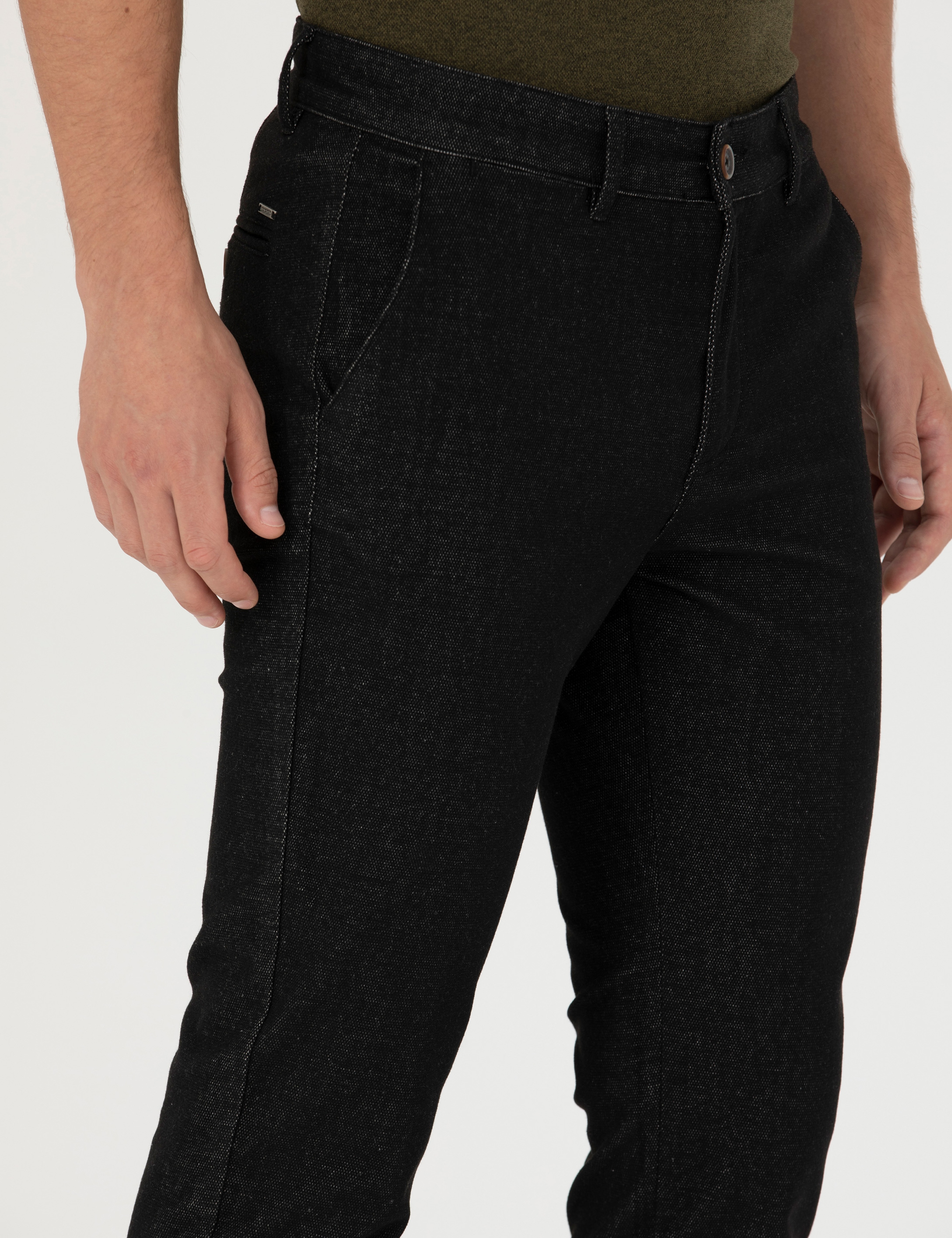 Siyah Slim Fit Kanvas Pantolon - Image 5