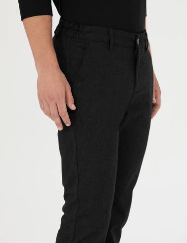 Siyah Slim Fit Beli Lastikli Kanvas Pantolon