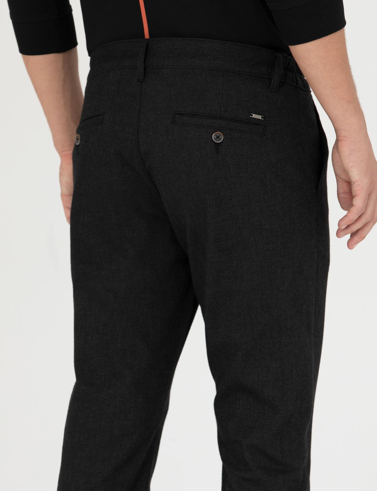 Siyah Slim Fit Beli Lastikli Kanvas Pantolon - 50278461142