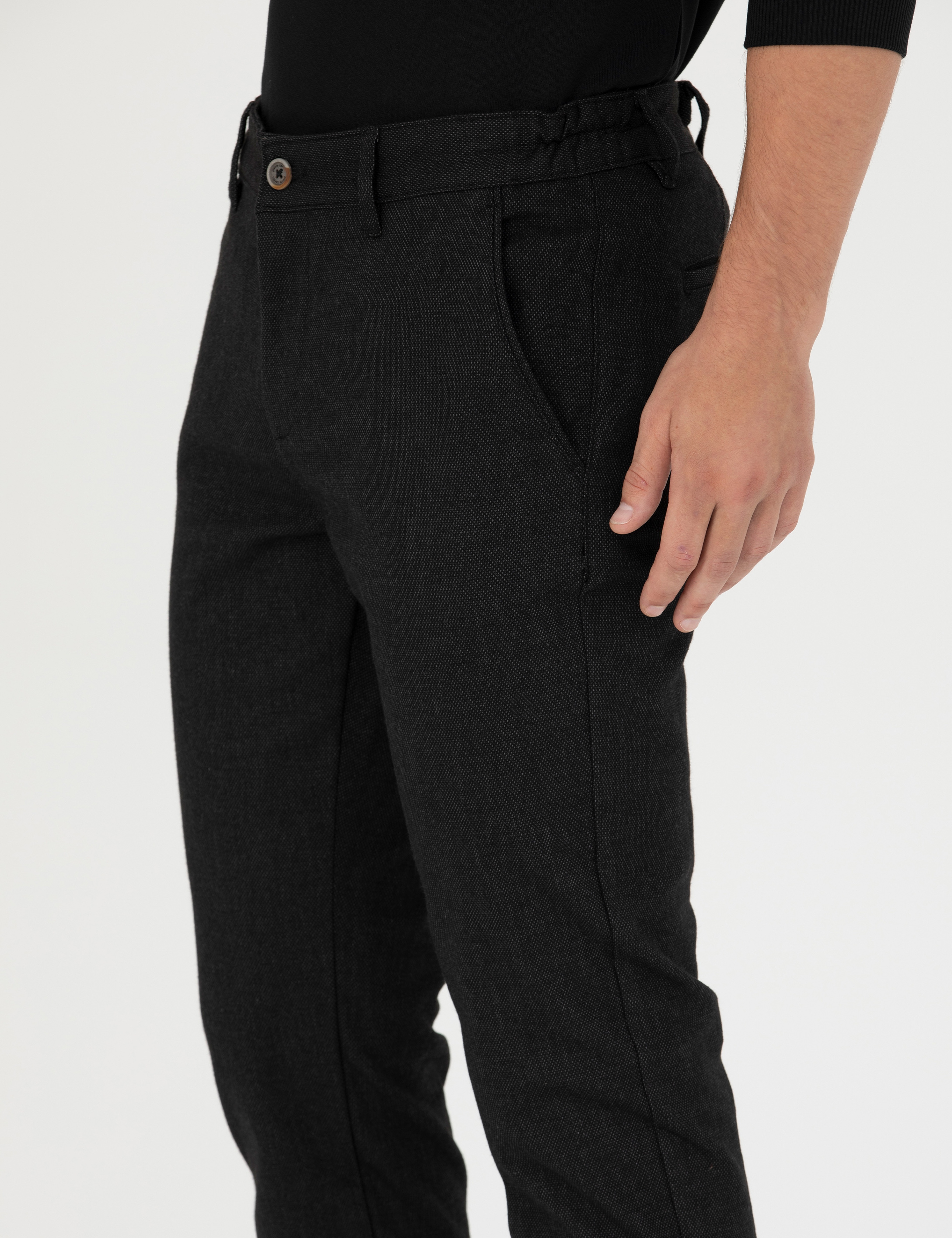 Siyah Slim Fit Beli Lastikli Kanvas Pantolon - Image 6