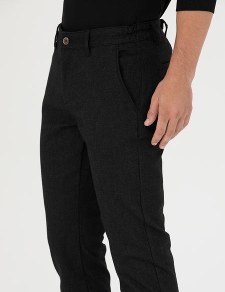 Siyah Slim Fit Beli Lastikli Kanvas Pantolon - 50278461142