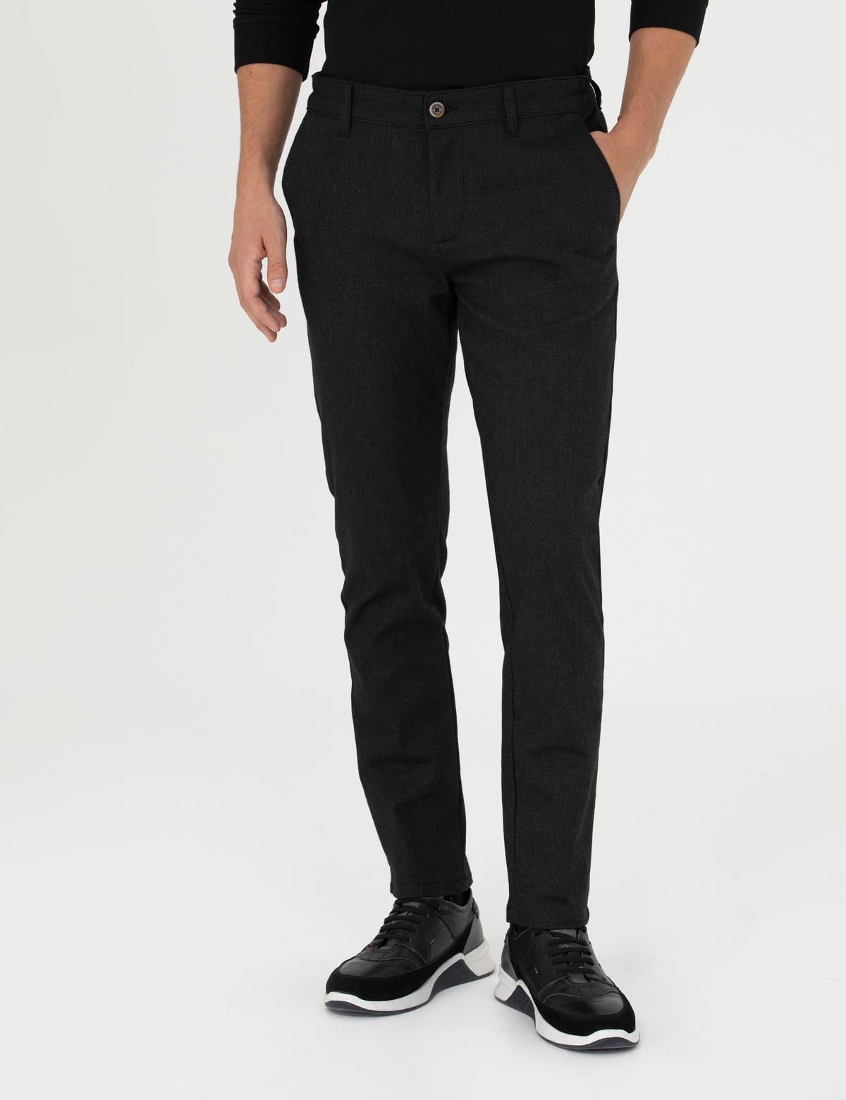 Siyah Slim Fit Beli Lastikli Kanvas Pantolon - 50278461142