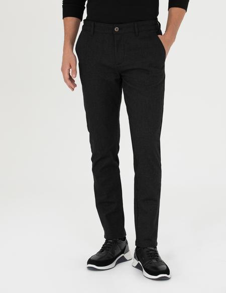 Siyah Slim Fit Beli Lastikli Kanvas Pantolon - 50278461142