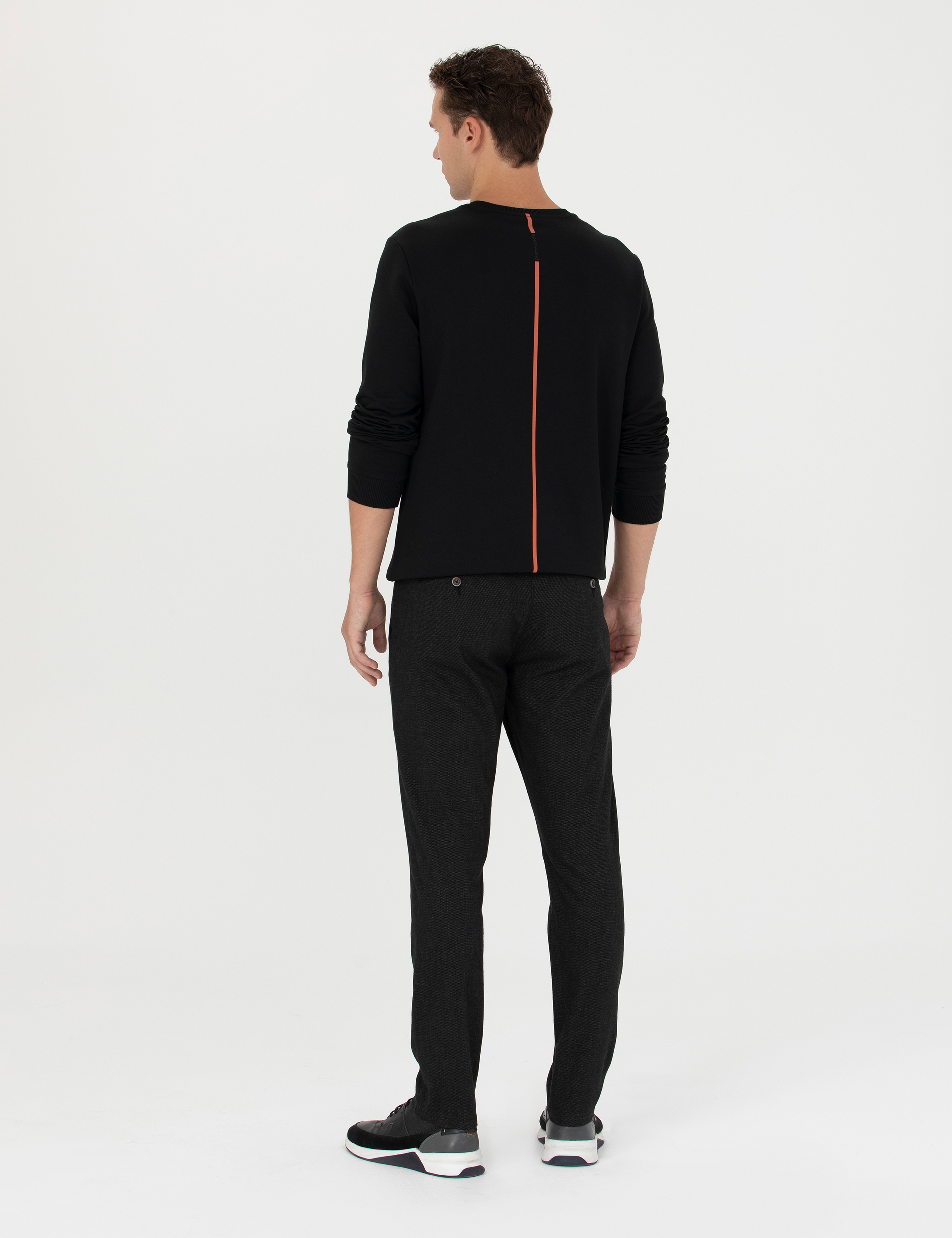 Siyah Slim Fit Beli Lastikli Kanvas Pantolon - Image 4