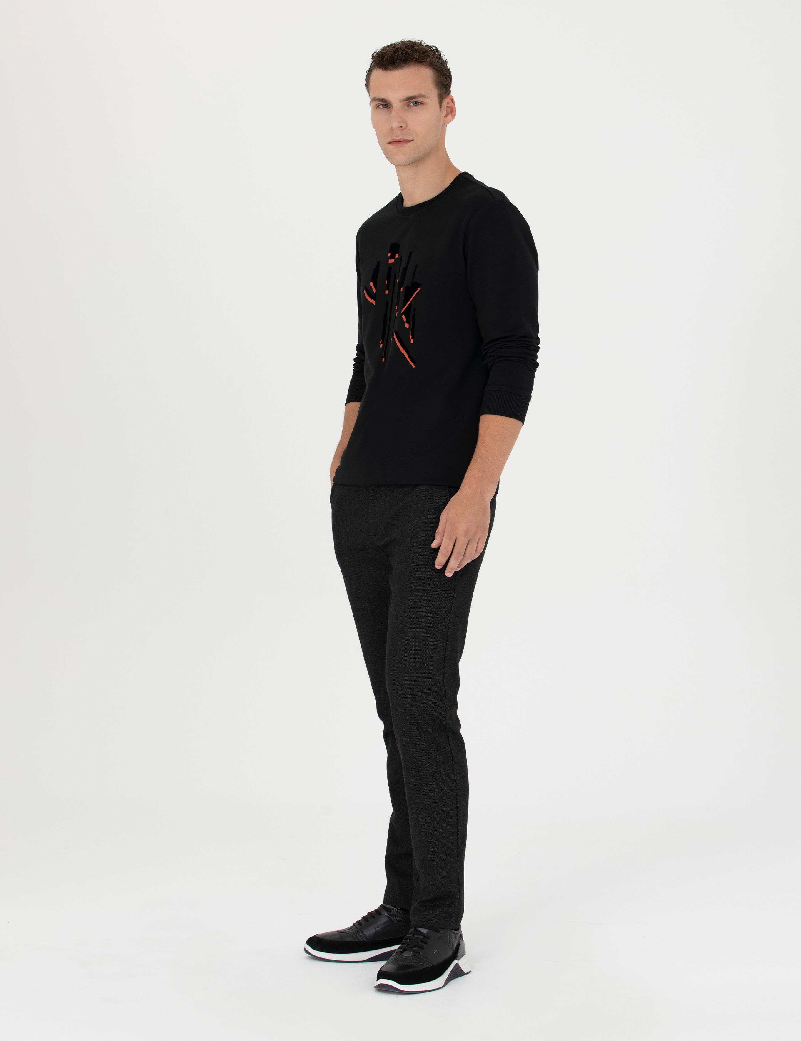 Siyah Slim Fit Beli Lastikli Kanvas Pantolon