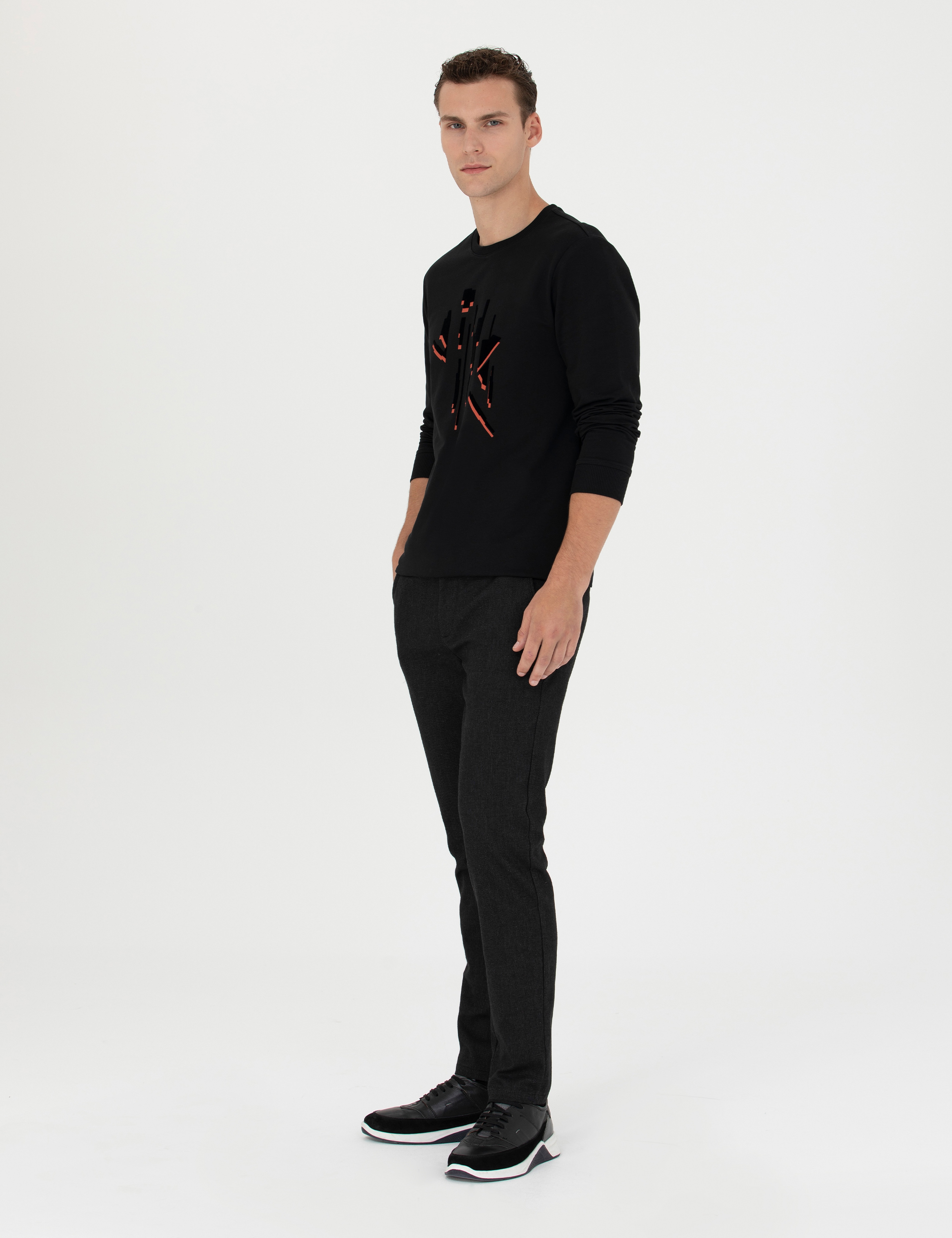 Siyah Slim Fit Beli Lastikli Kanvas Pantolon - Image 3
