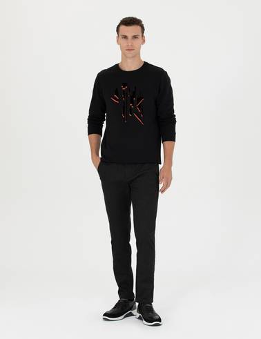Siyah Slim Fit Beli Lastikli Kanvas Pantolon