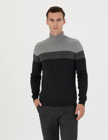 Antrasit Melanj Slim Fit Balıkçı Yaka Triko Kazak