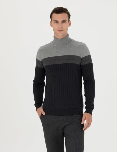 Antrasit Melanj Slim Fit Balıkçı Yaka Triko Kazak