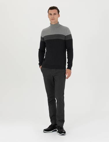 Antrasit Melanj Slim Fit Balıkçı Yaka Triko Kazak