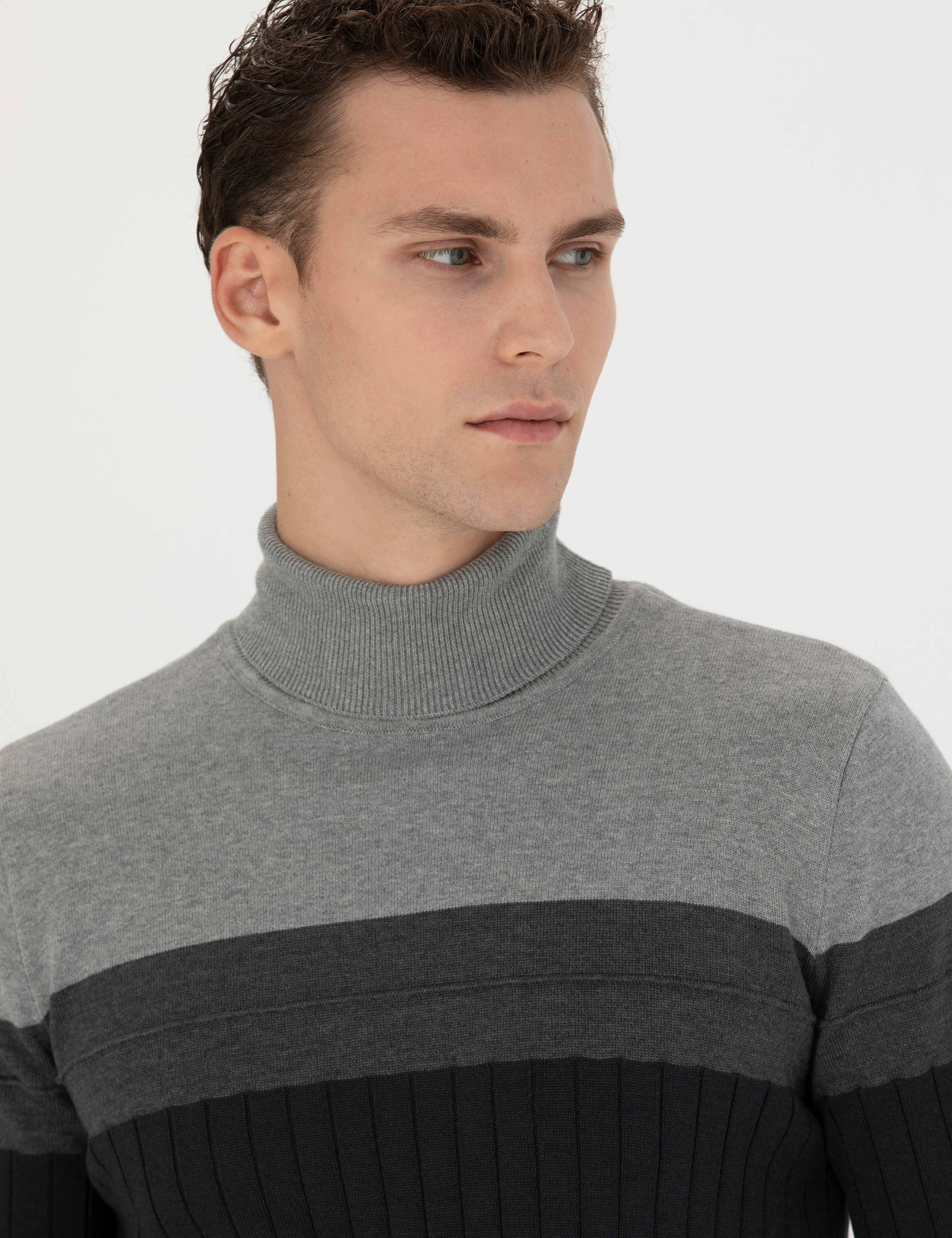 Antrasit Melanj Slim Fit Balıkçı Yaka Triko Kazak