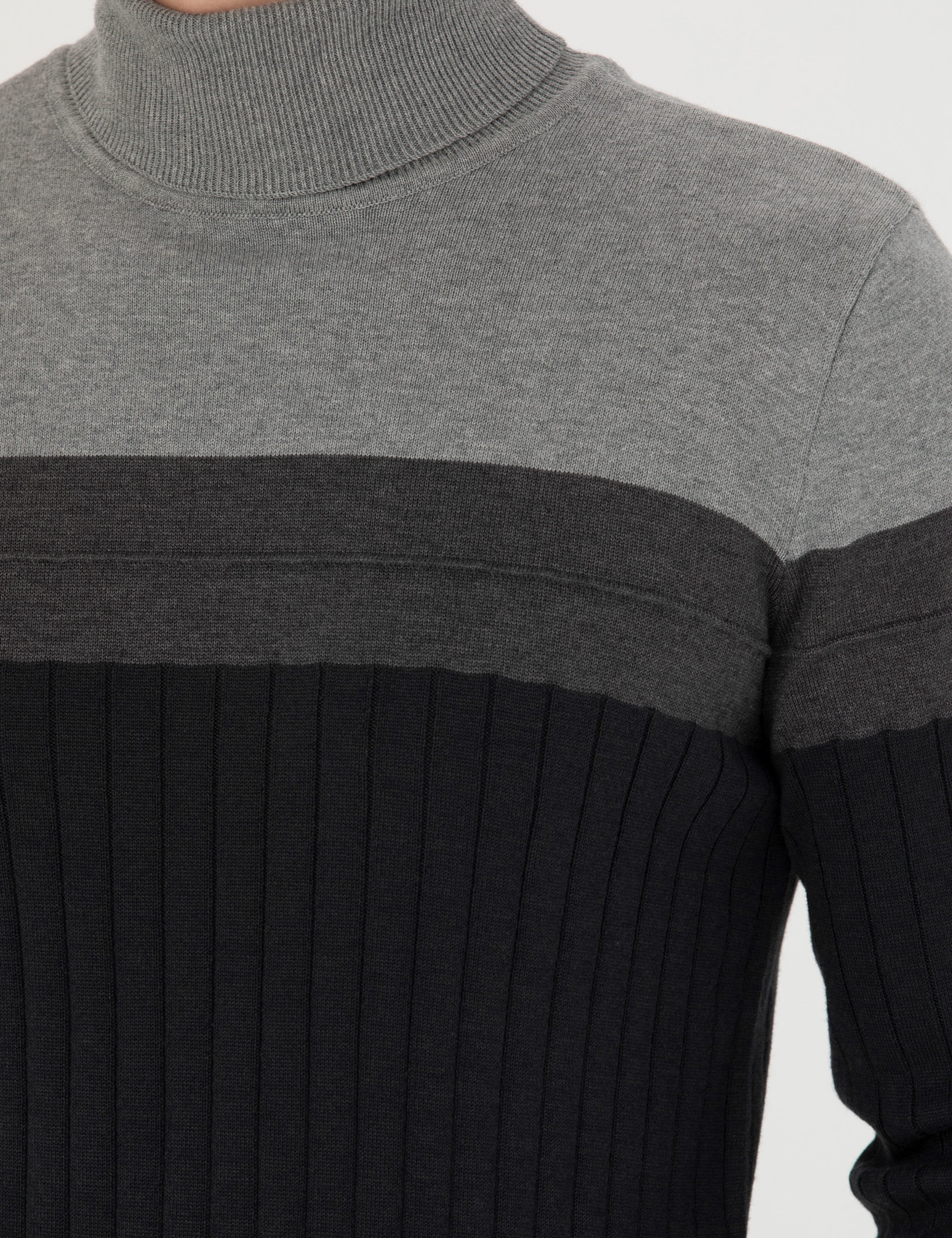 Pierre Cardin Antrasit Melanj Slim Fit Balıkçı Yaka Triko Kazak görsel 7