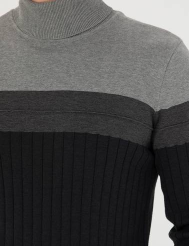 Antrasit Melanj Slim Fit Balıkçı Yaka Triko Kazak