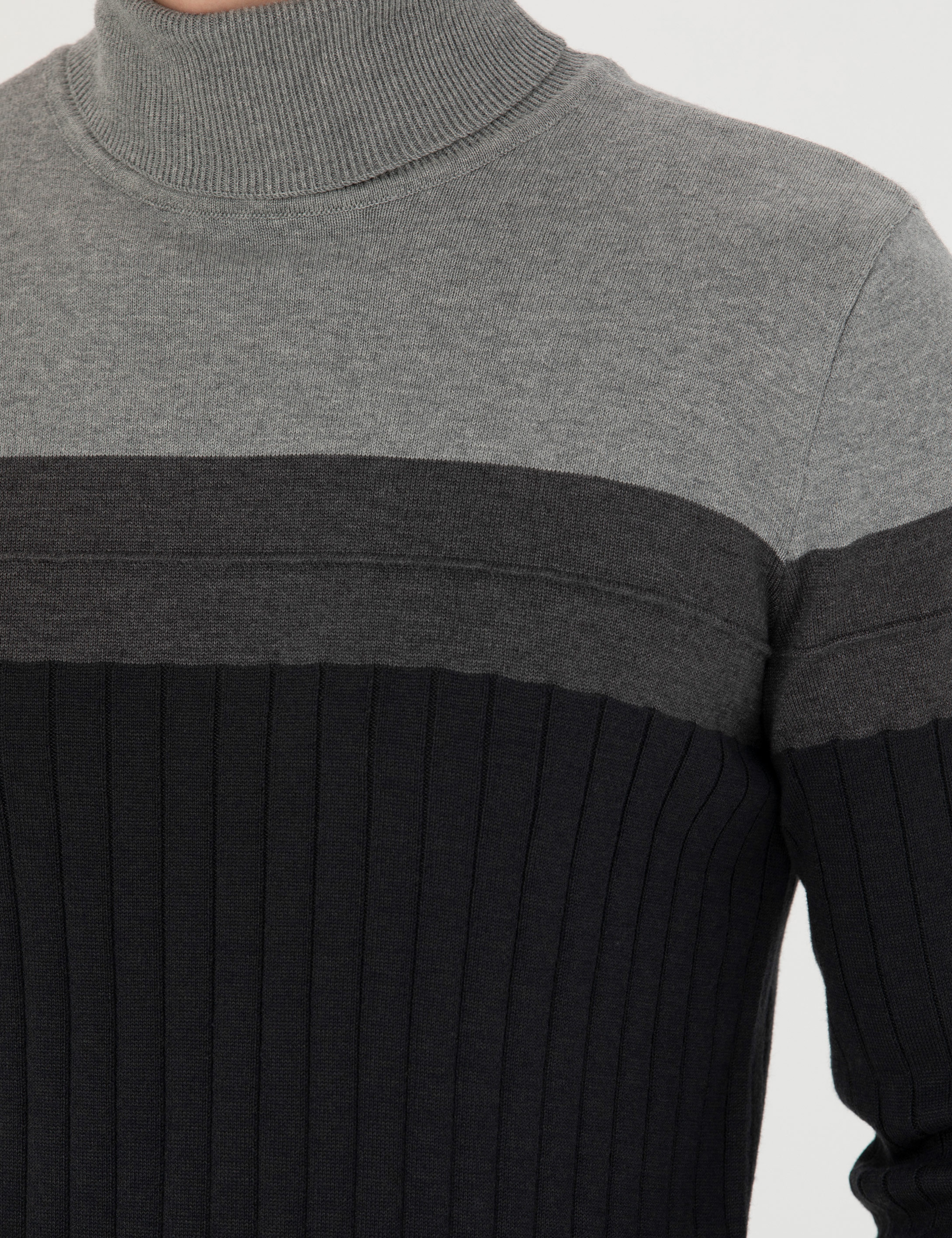 Antrasit Melanj Slim Fit Balıkçı Yaka Triko Kazak - Image 7