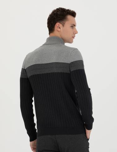 Antrasit Melanj Slim Fit Balıkçı Yaka Triko Kazak