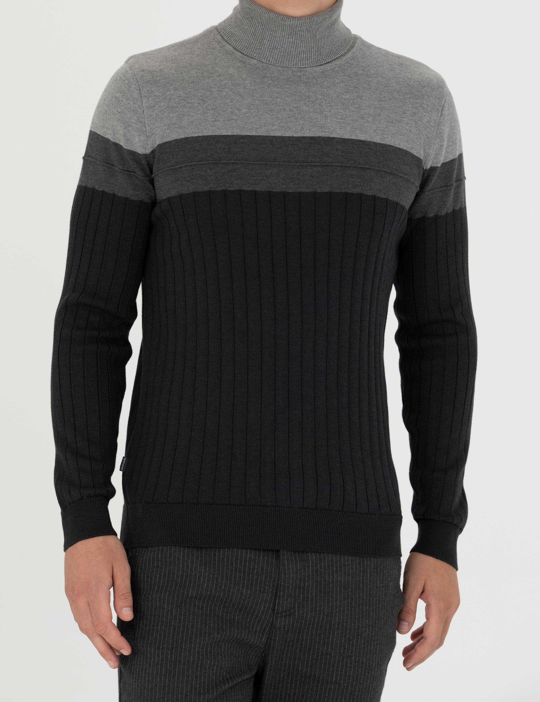 Pierre Cardin Antrasit Melanj Slim Fit Balıkçı Yaka Triko Kazak görsel 6