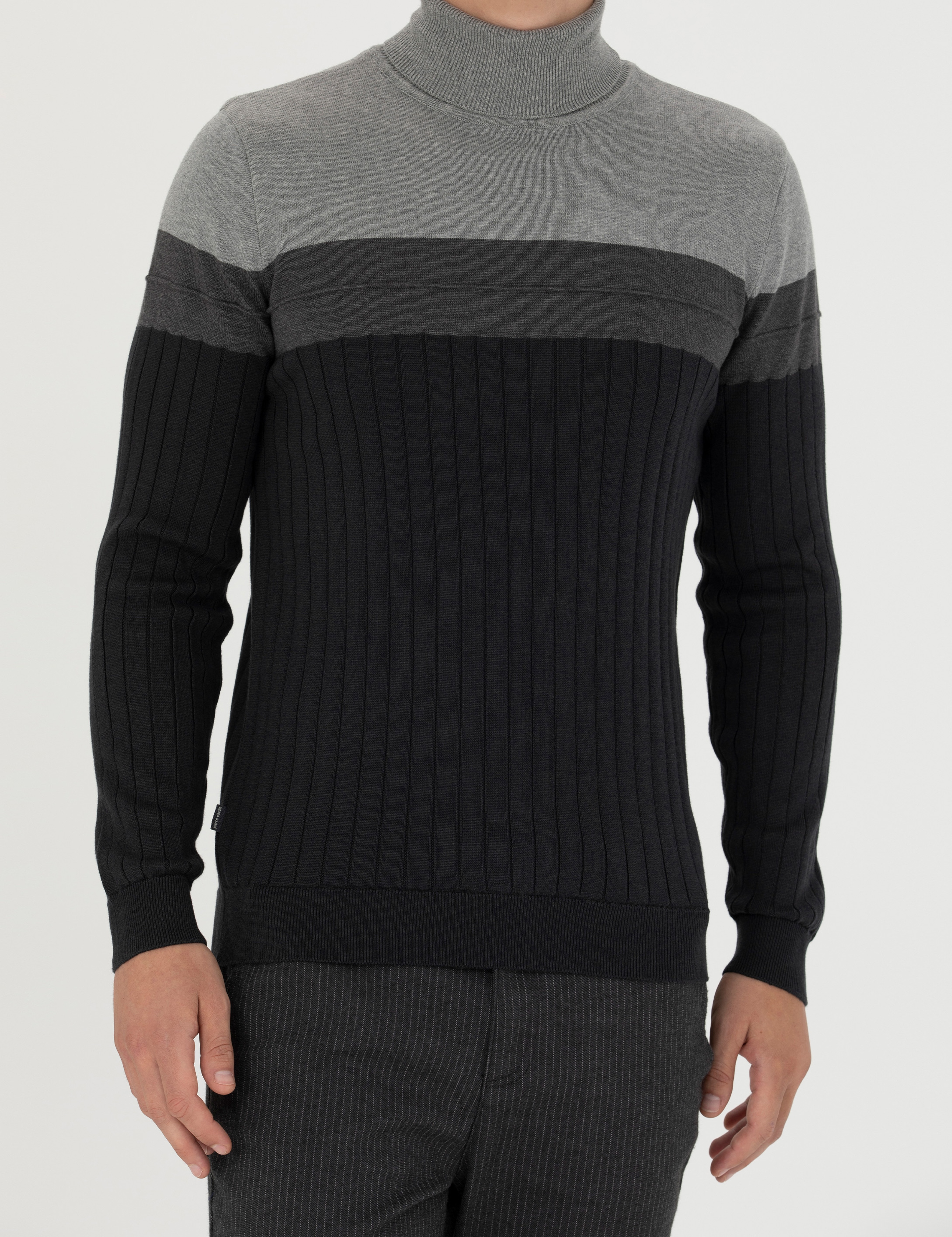 Antrasit Melanj Slim Fit Balıkçı Yaka Triko Kazak - Image 6