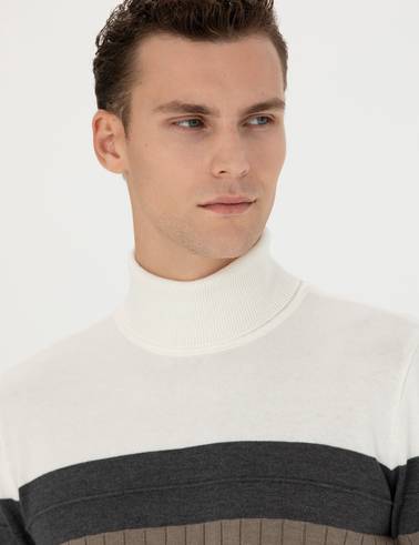 Vizon Melanj Slim Fit Balıkçı Yaka Triko Kazak