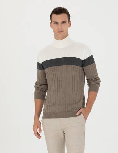 Vizon Melanj Slim Fit Balıkçı Yaka Triko Kazak