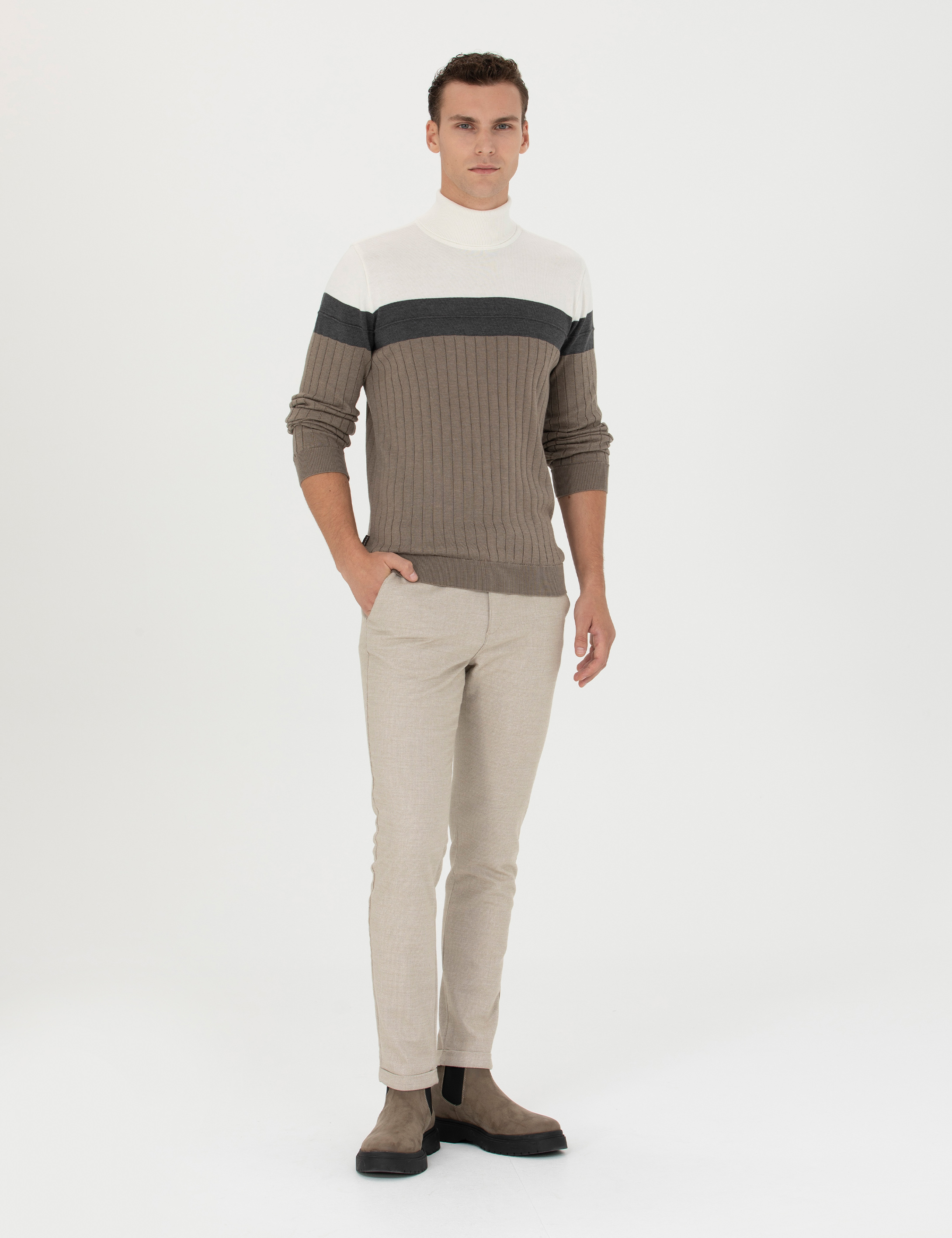 Pierre Cardin Vizon Melanj Slim Fit Balıkçı Yaka Triko Kazak görsel 4