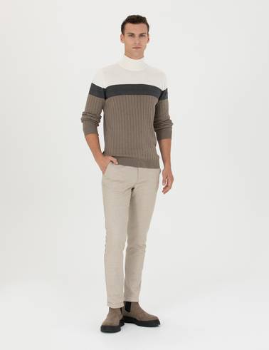 Vizon Melanj Slim Fit Balıkçı Yaka Triko Kazak