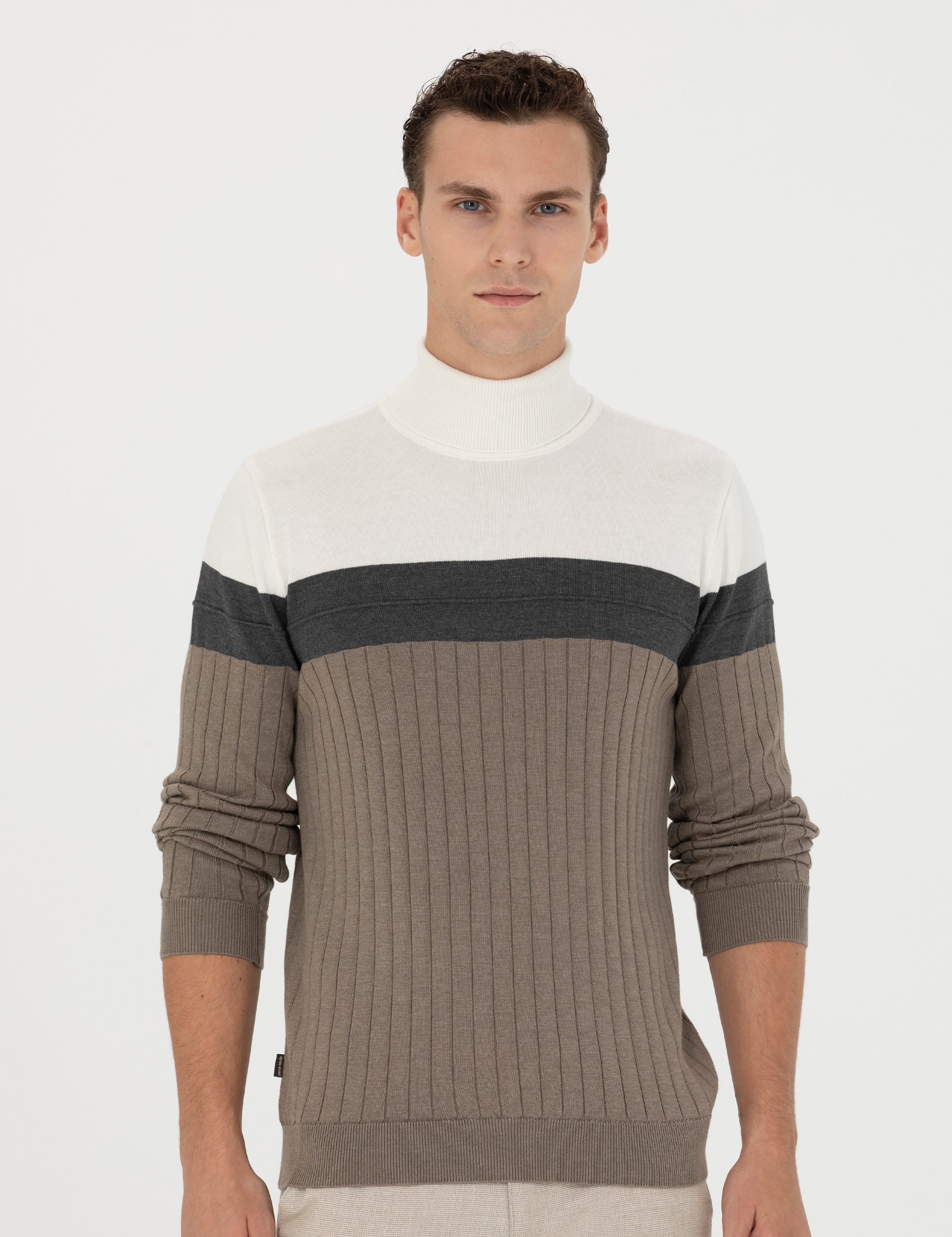 Pierre Cardin Vizon Melanj Slim Fit Balıkçı Yaka Triko Kazak görsel 3