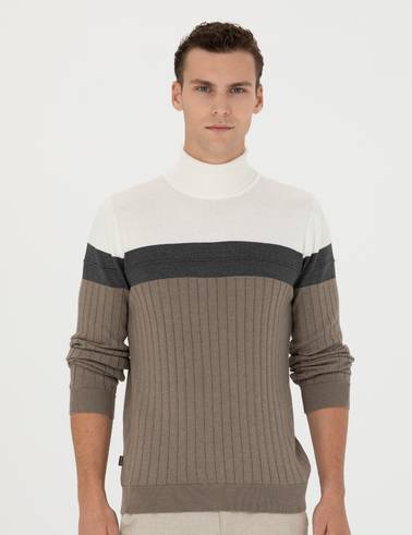 Vizon Melanj Slim Fit Balıkçı Yaka Triko Kazak