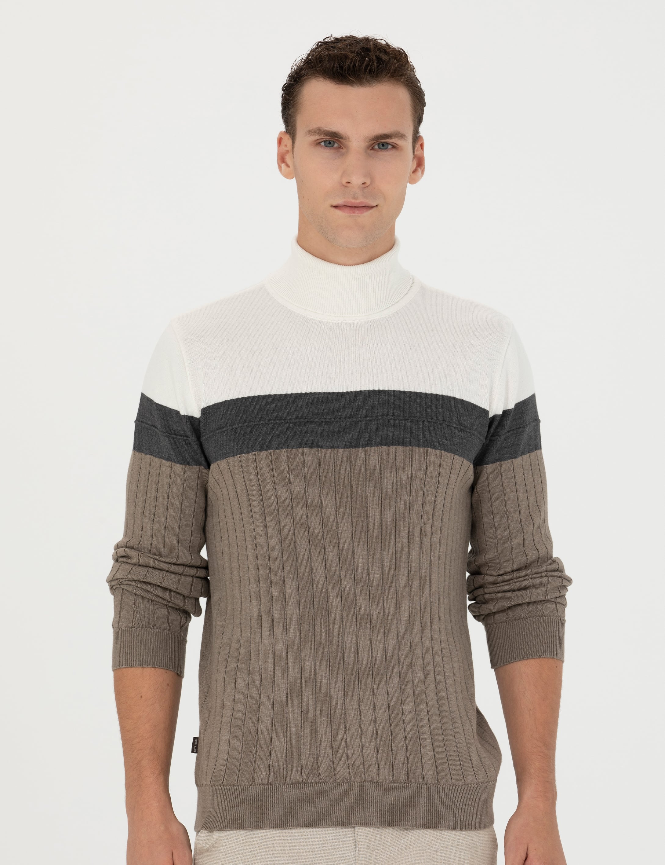 Vizon Melanj Slim Fit Balıkçı Yaka Triko Kazak