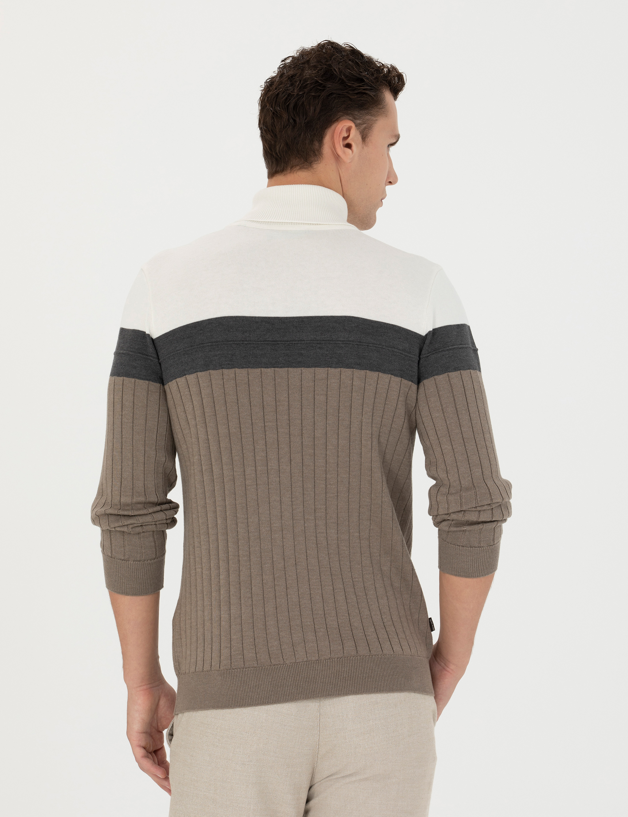 Vizon Melanj Slim Fit Balıkçı Yaka Triko Kazak - Image 5