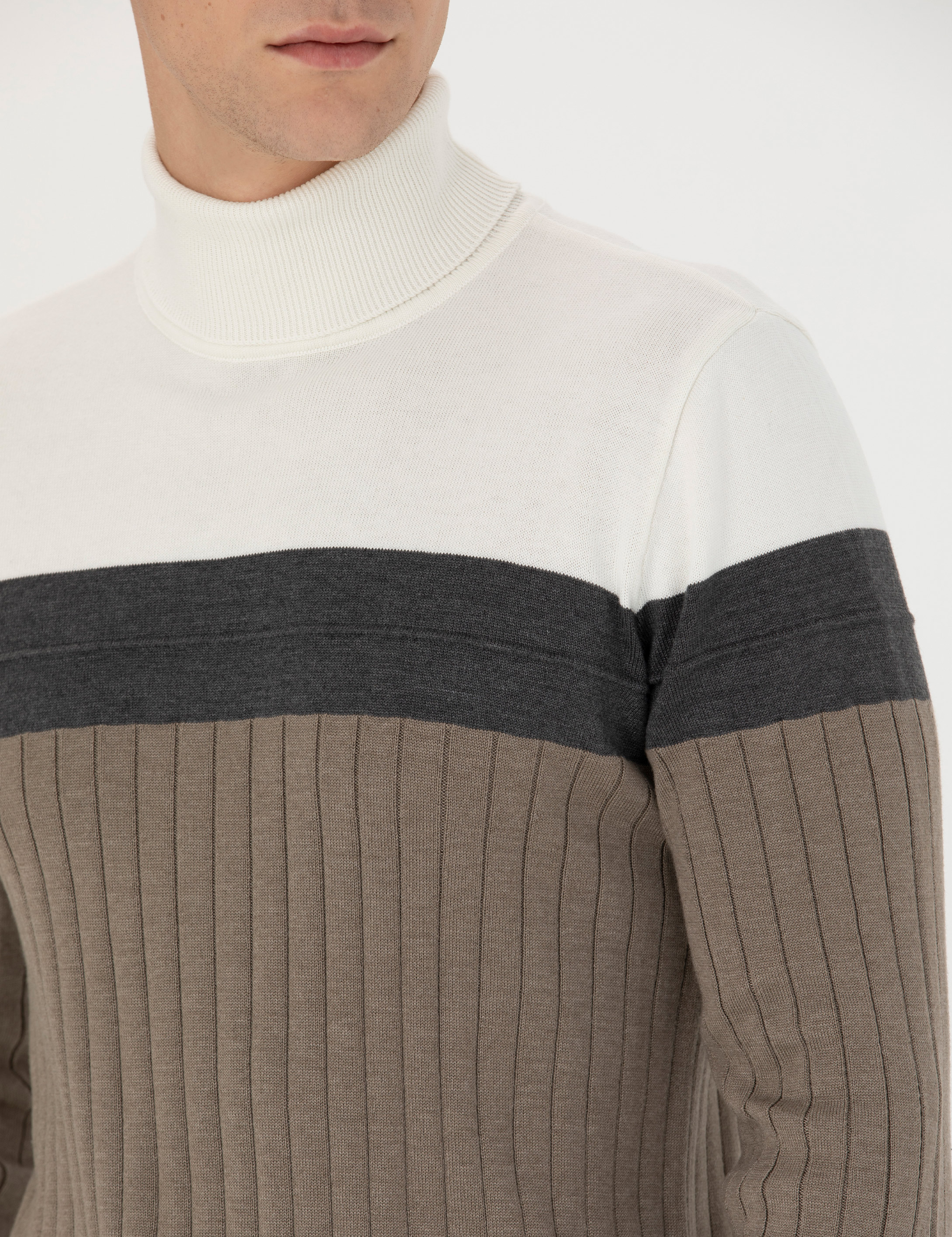 Pierre Cardin Vizon Melanj Slim Fit Balıkçı Yaka Triko Kazak görsel 7